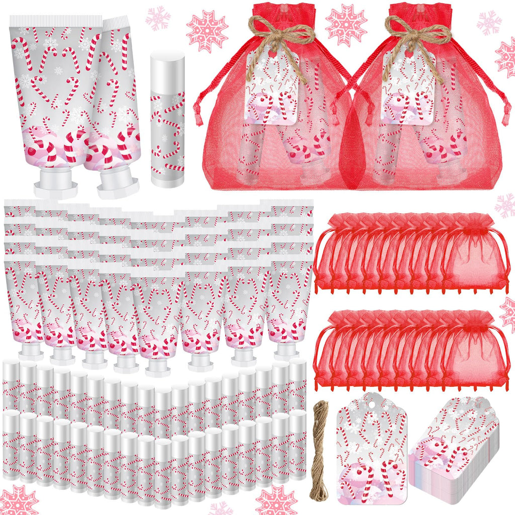 Linyuthia 24 Sets Candy Cane Hand Cream & Lip Balm Gift Set – Christmas & Wedding Favors