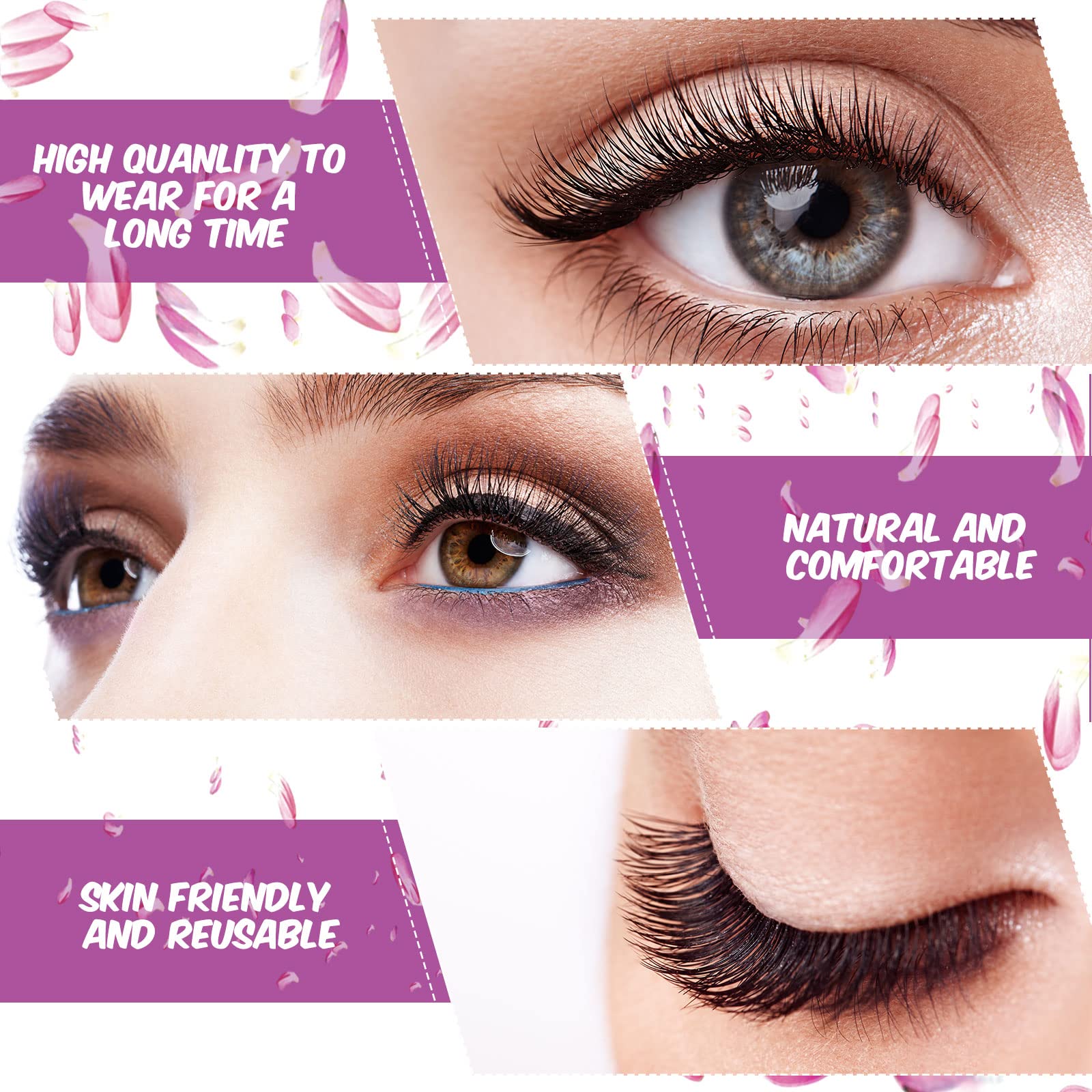 Linyuthia 16 Pair Reusable Self-Adhesive Eyelashes – Natural Look, Waterproof