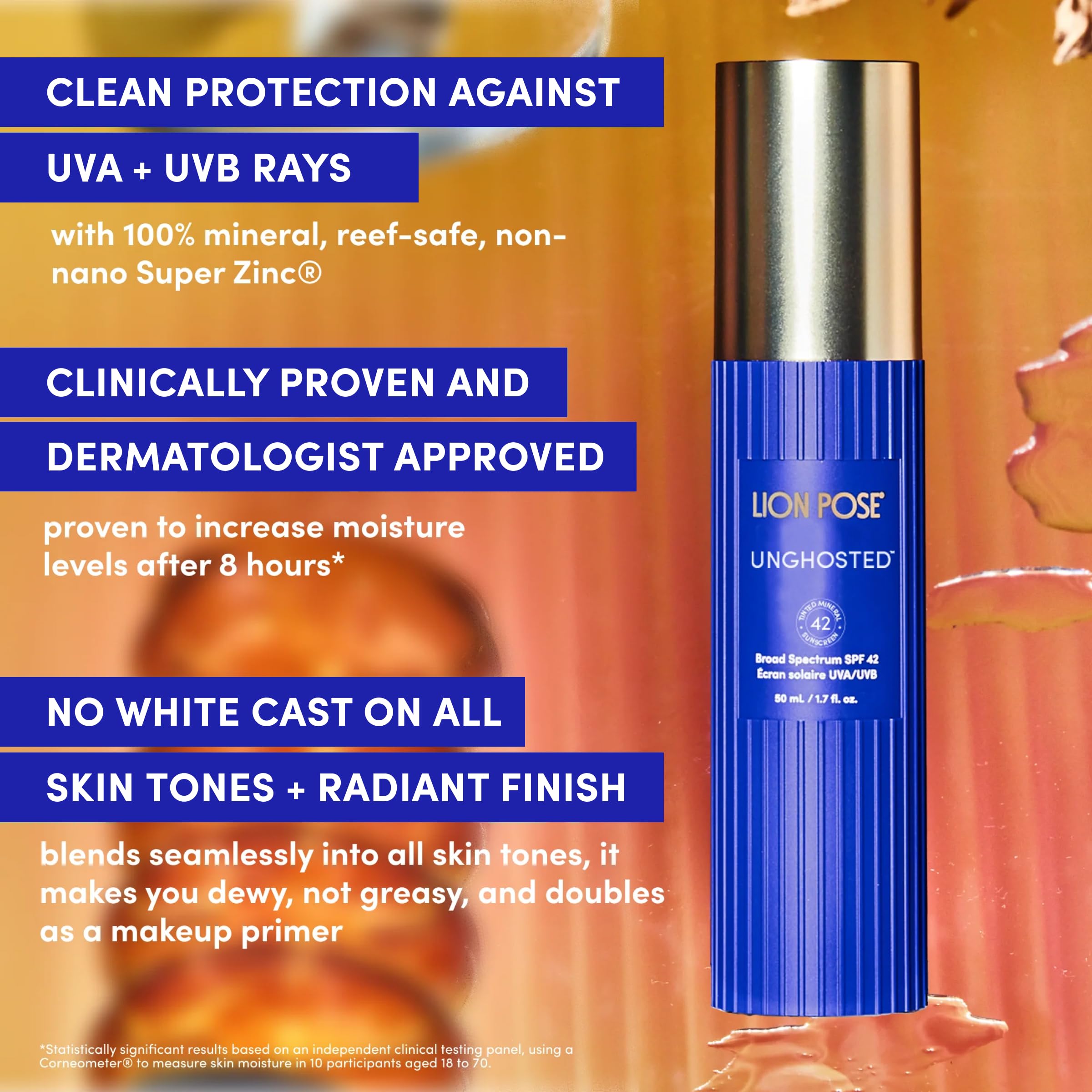 Lion Pose Unghosted Sheer Tinted Mineral SPF 42 with Squalane – Face & Body Sunscreen