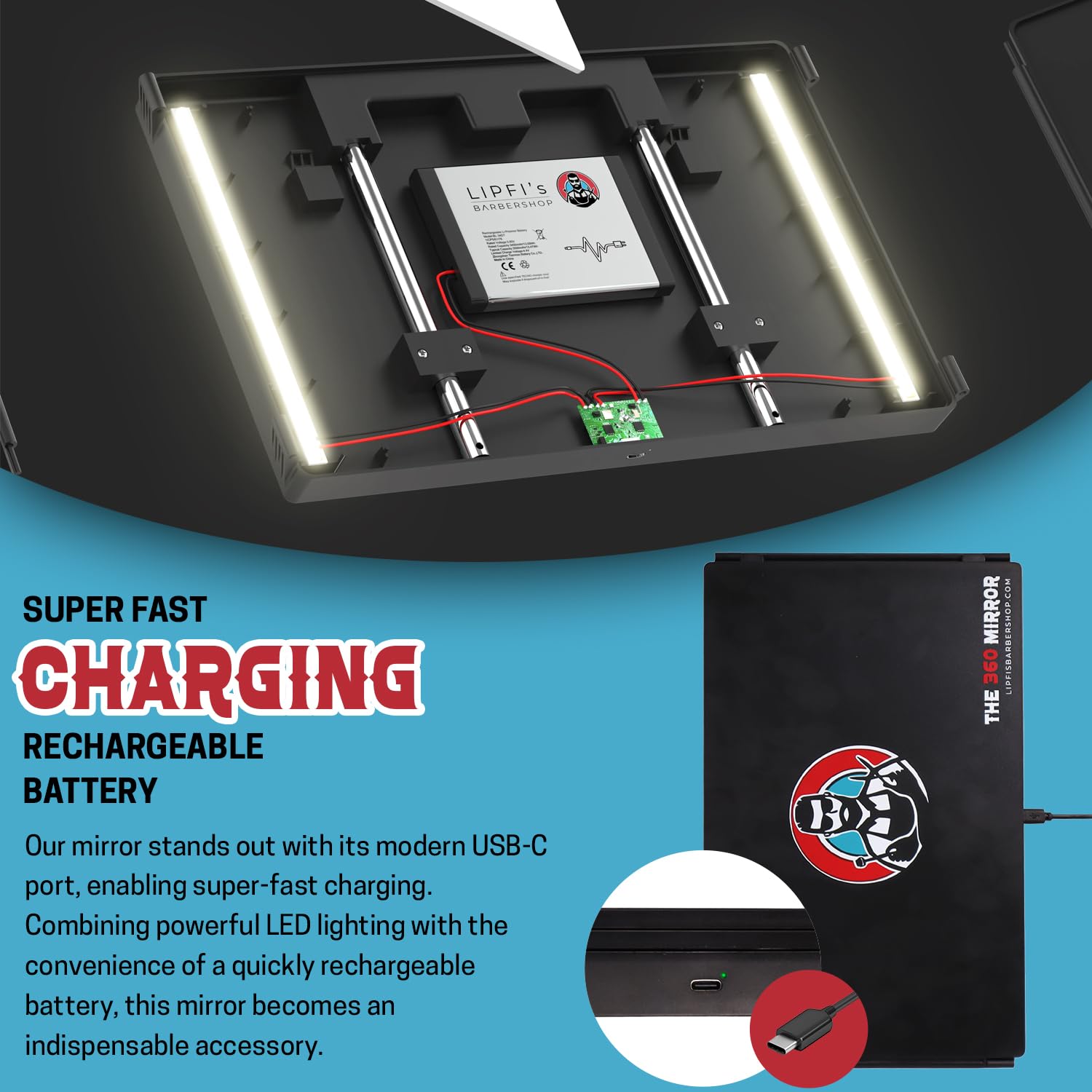 The 360 Mirror - 3 Way Self Haircut Mirror with LED | Tri-Fold Barber Mirror by LipfisBarbershop.com