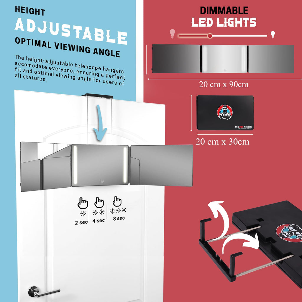 The 360 Mirror - 3 Way Self Haircut Mirror with LED | Tri-Fold Barber Mirror by LipfisBarbershop.com
