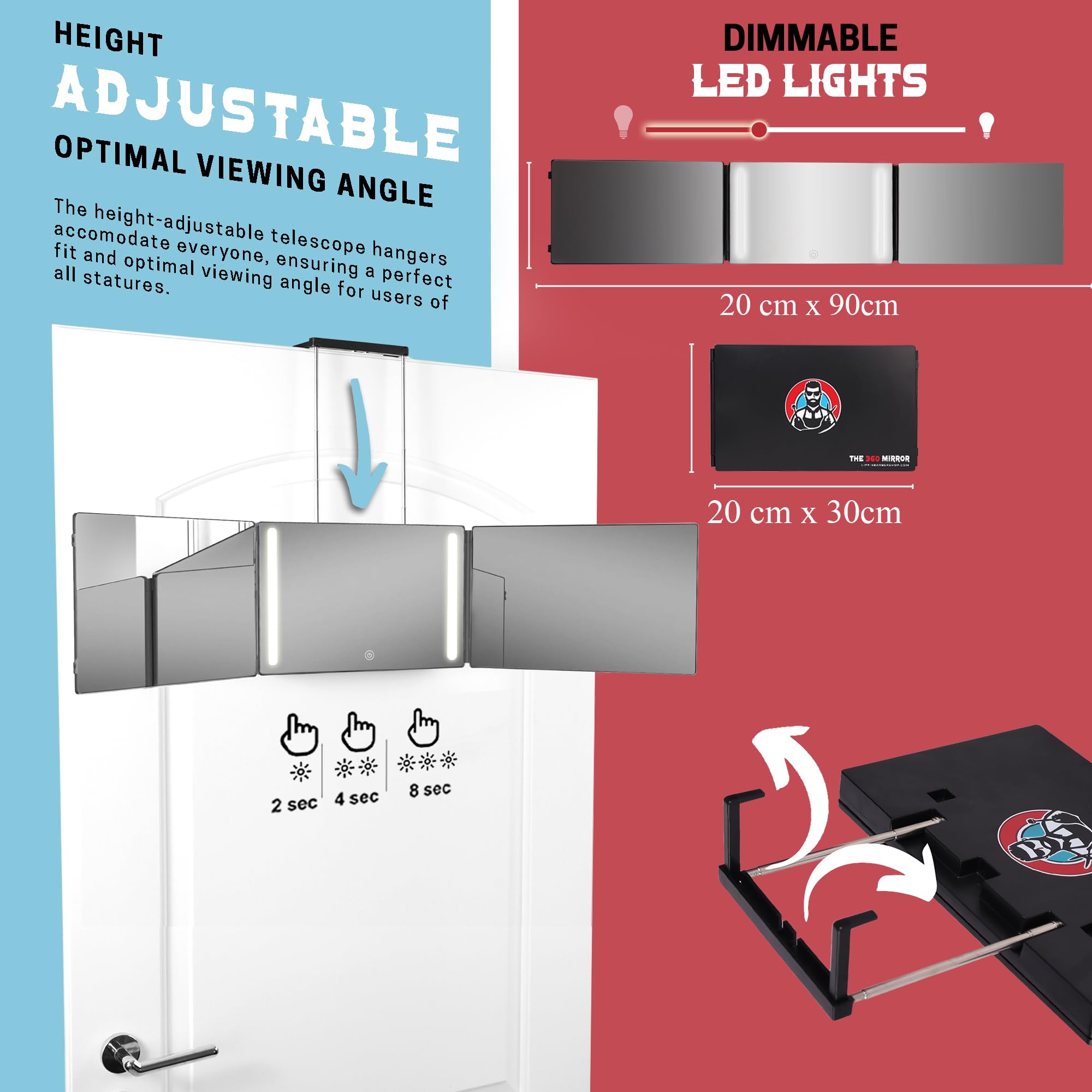 The 360 Mirror - 3 Way Self Haircut Mirror with LED | Tri-Fold Barber Mirror by LipfisBarbershop.com