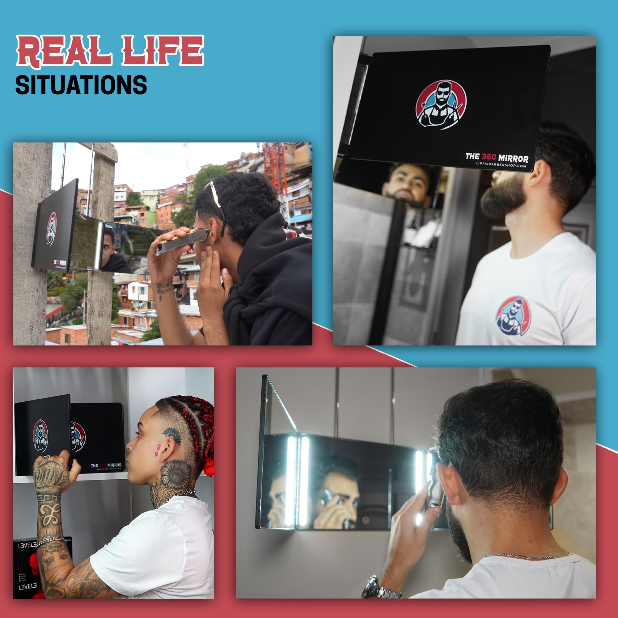 The 360 Mirror - 3 Way Self Haircut Mirror with LED | Tri-Fold Barber Mirror by LipfisBarbershop.com