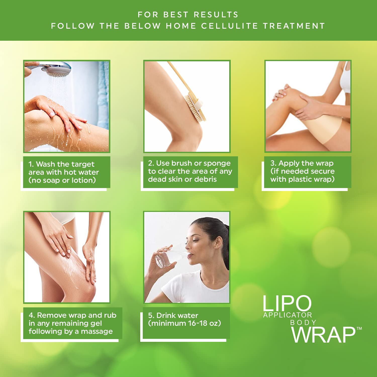 Ultimate Lipo Body Wrap with Guarana, Green Tea & Seaweed | 5 Wraps by Lipo Applicator