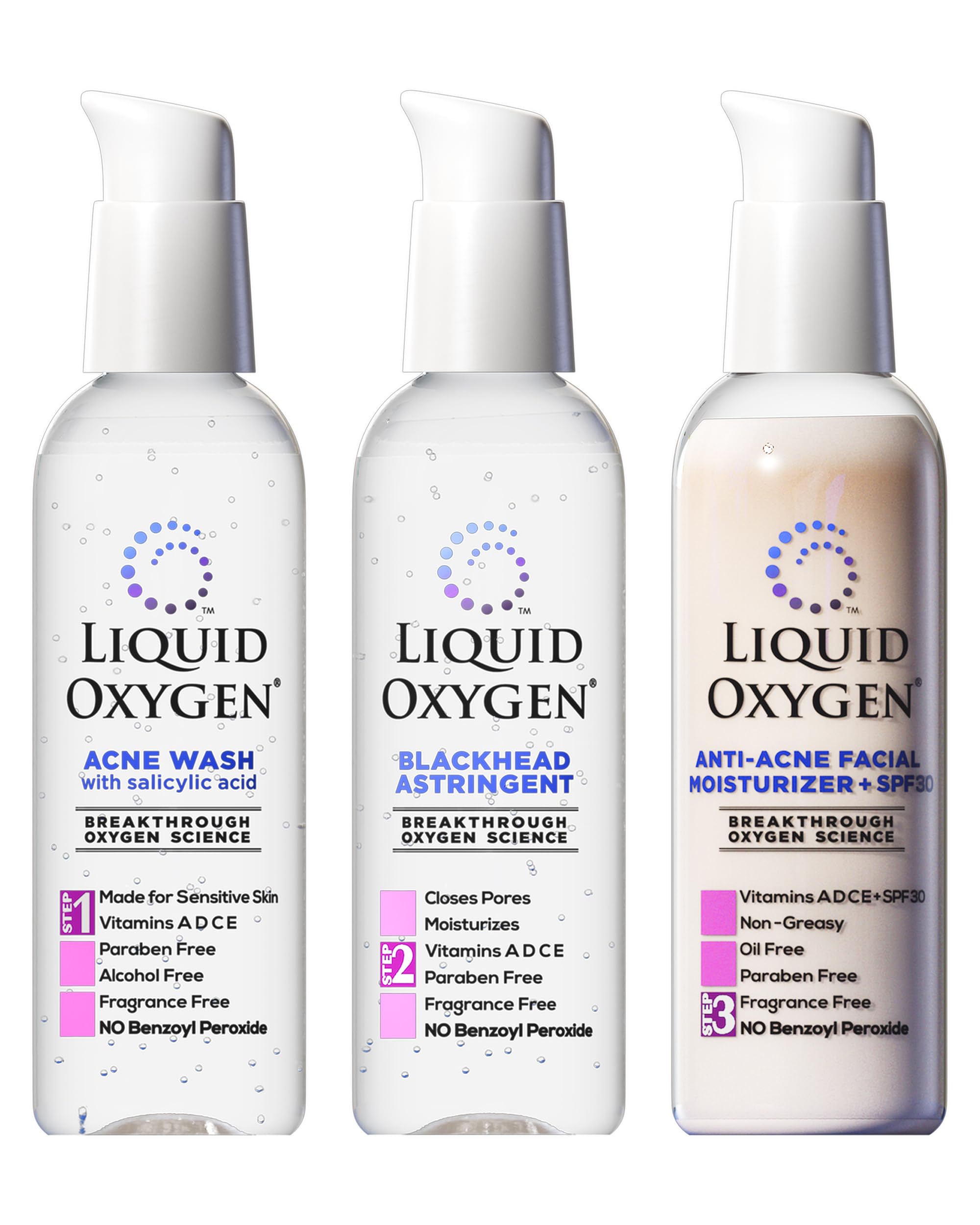 Liquid Oxygen Acne System – Oxygen-Infused 3-Step Acne Treatment for Clearer Skin