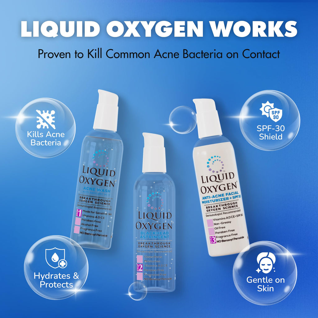 Liquid Oxygen Acne System – Oxygen-Infused 3-Step Acne Treatment for Clearer Skin