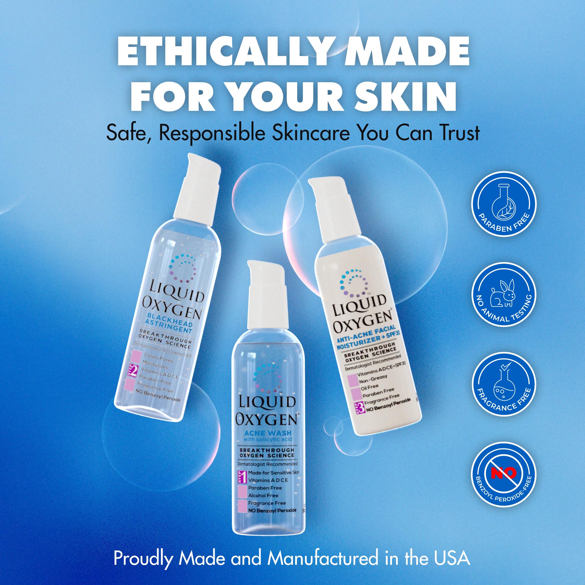 Liquid Oxygen Acne System – Oxygen-Infused 3-Step Acne Treatment for Clearer Skin