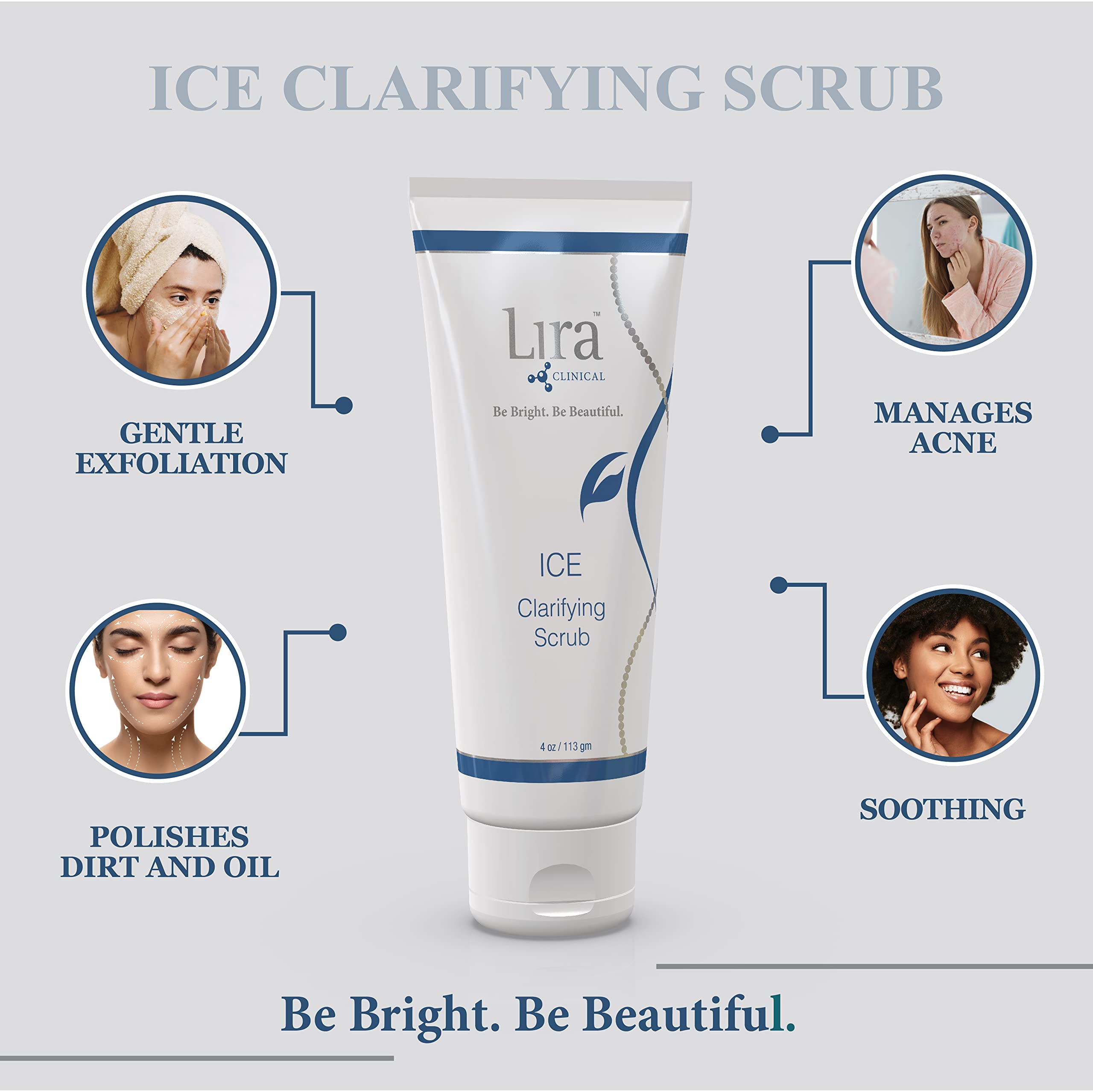 Lira Clinical ICE Clarifying Face Scrub — Soothing Exfoliator with Echinacea Stem Cells | 4 oz