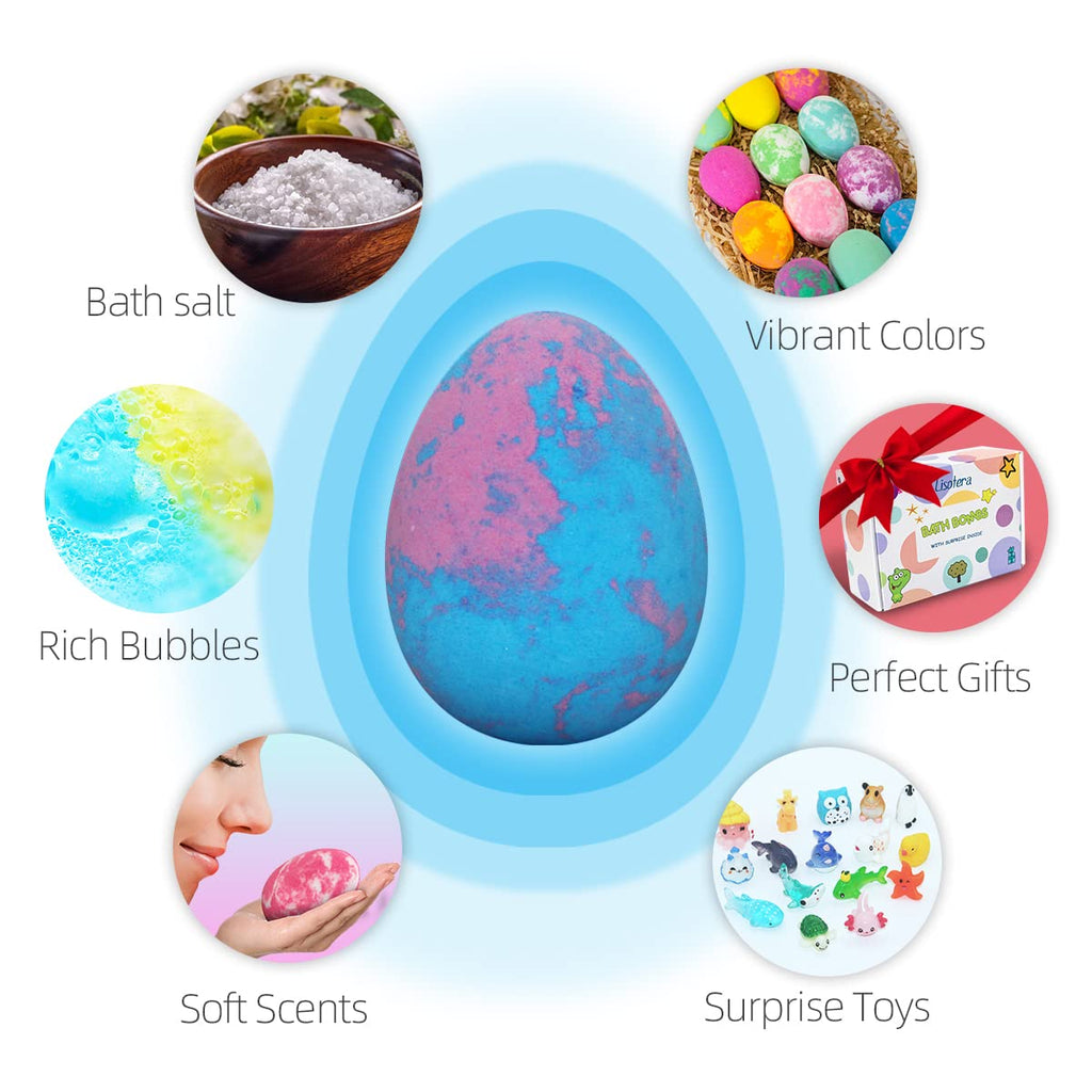 Lisotera Dino Egg Bath Bombs with Toys – 12Pcs Kids Gift Set