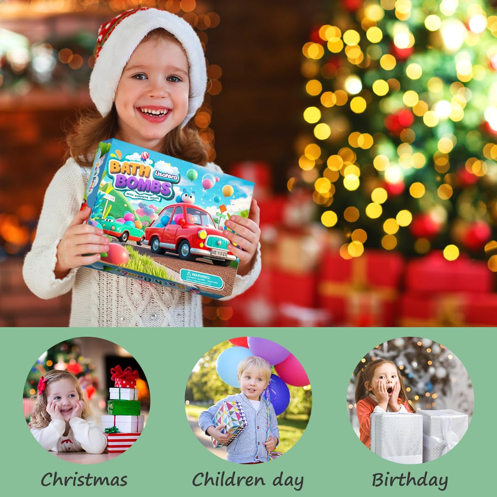 Lisotera Kids Bath Bombs with Toys Inside – 9-Piece Set with Cars & Vehicles