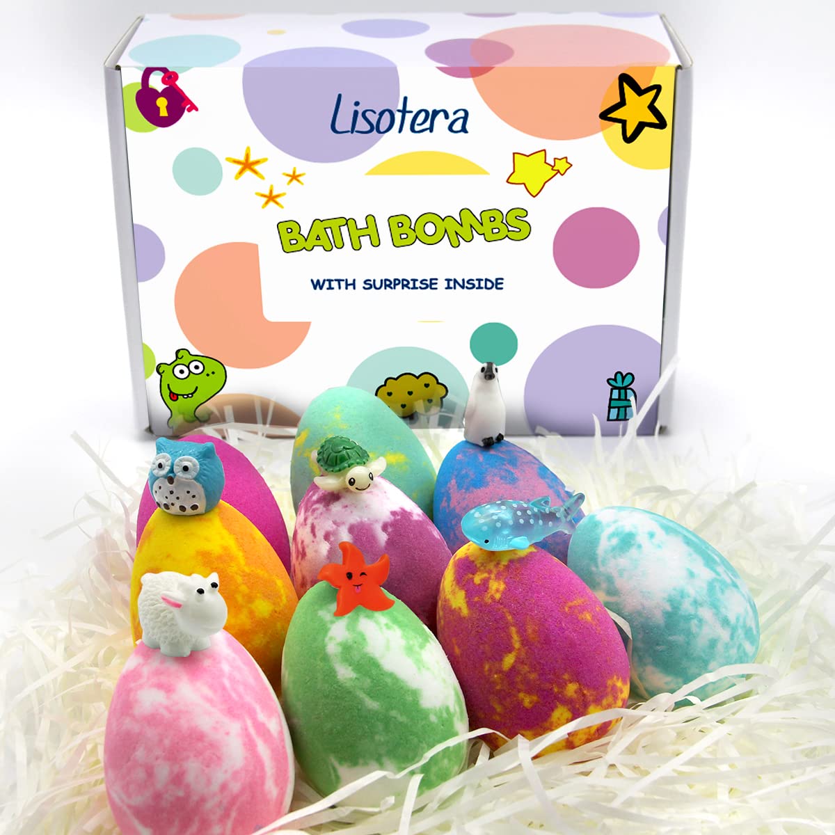 Lisotera Dino Egg Bath Bombs with Toys – 12Pcs Kids Gift Set