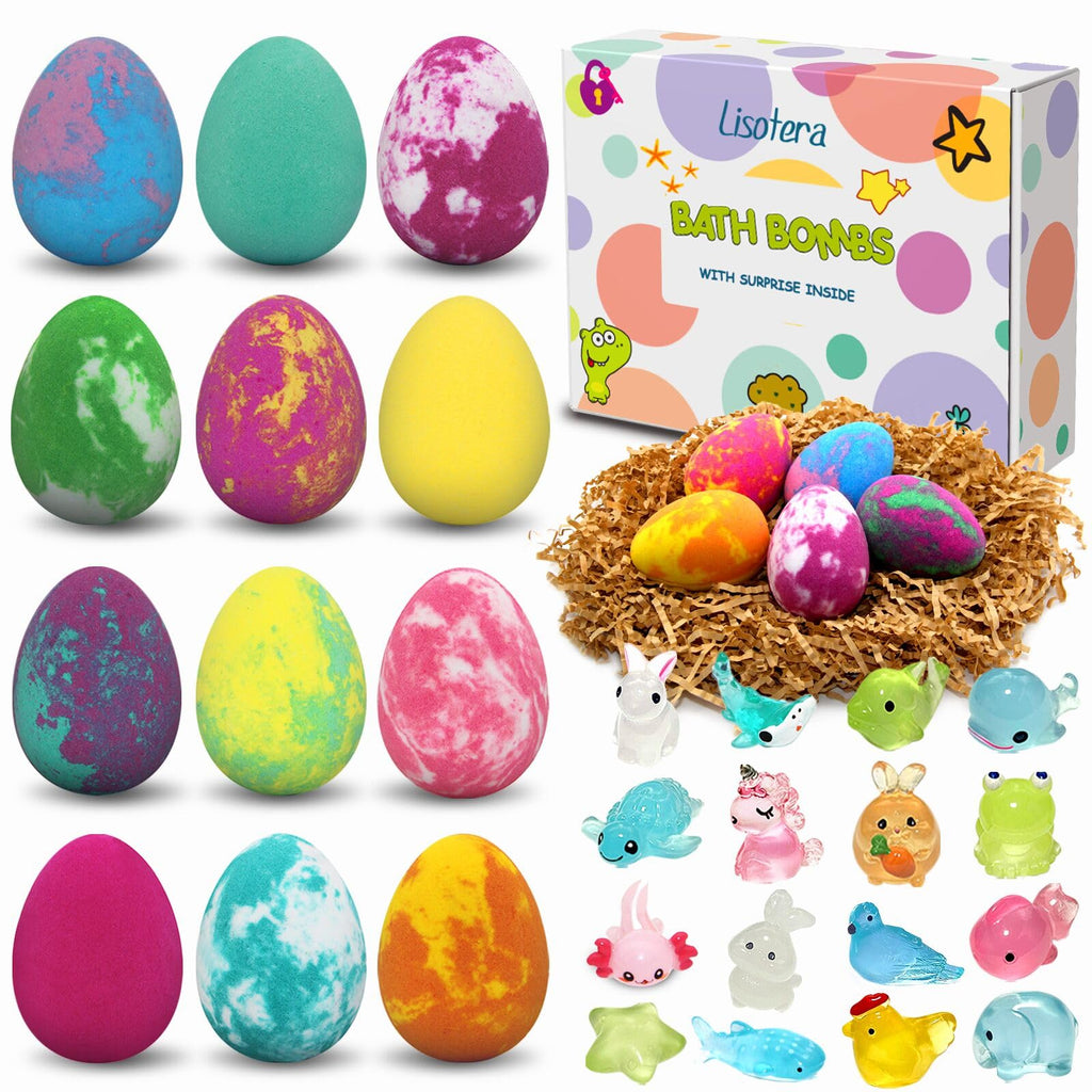 Lisotera Dino Egg Bath Bombs with Toys – 12Pcs Kids Gift Set