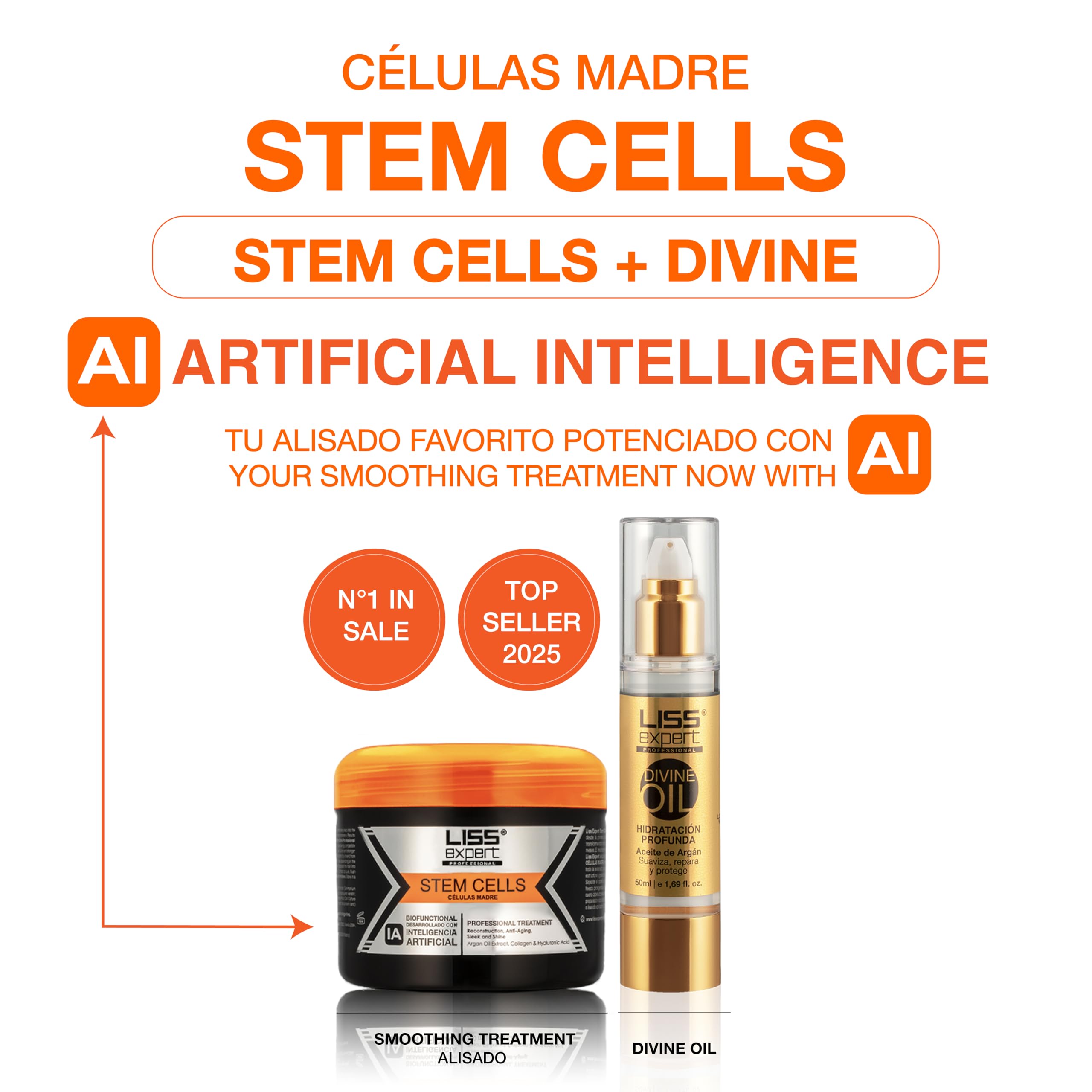 Liss Expert Hair Treatment Set – Stem Cells Express 8.45 oz + Divine Oil 1.69 oz | Organic Smoothing Treatment