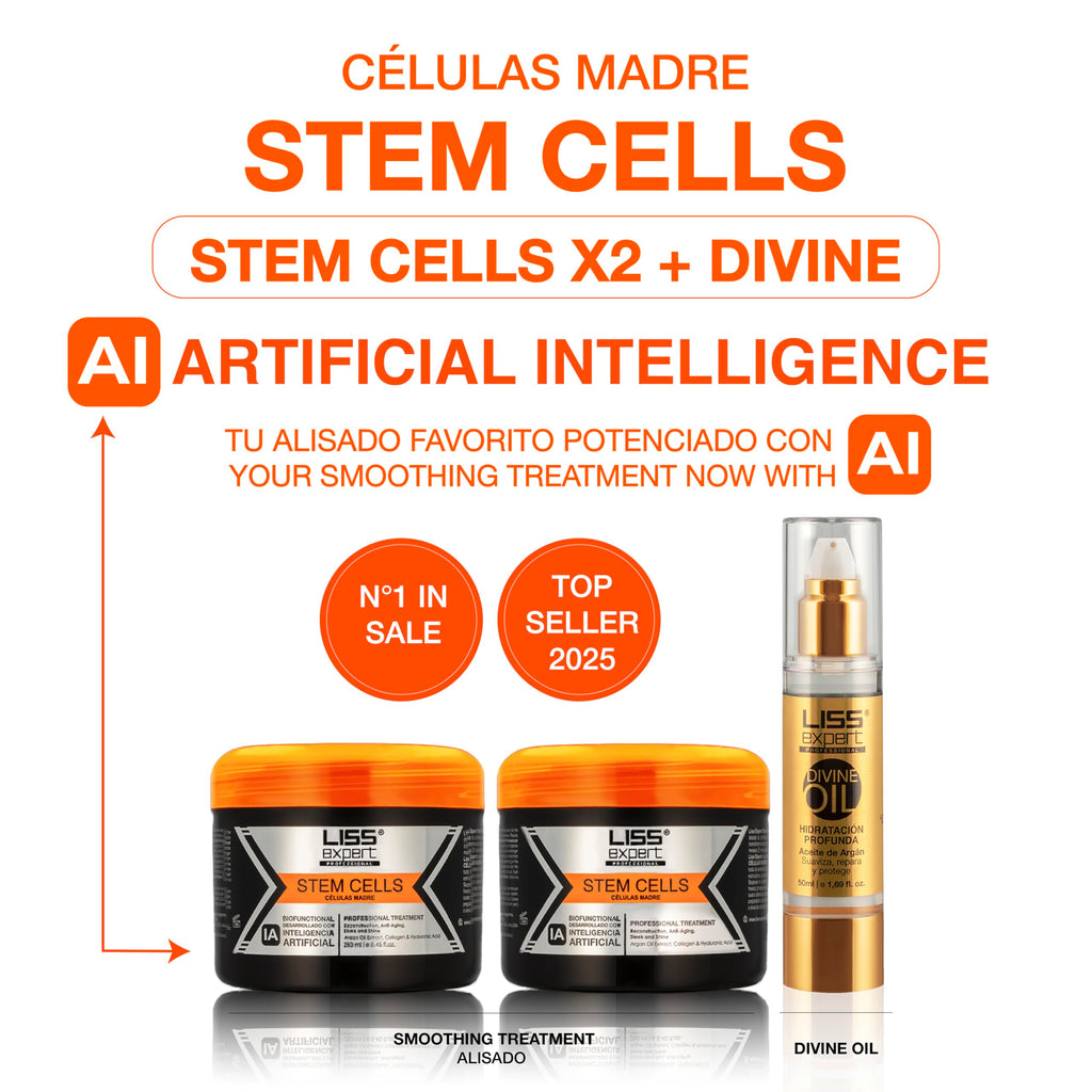 Liss Expert Hair Treatment Set – Stem Cells Express & Divine Oil 1.69 oz, Organic Smoothing Treatment 500 ml