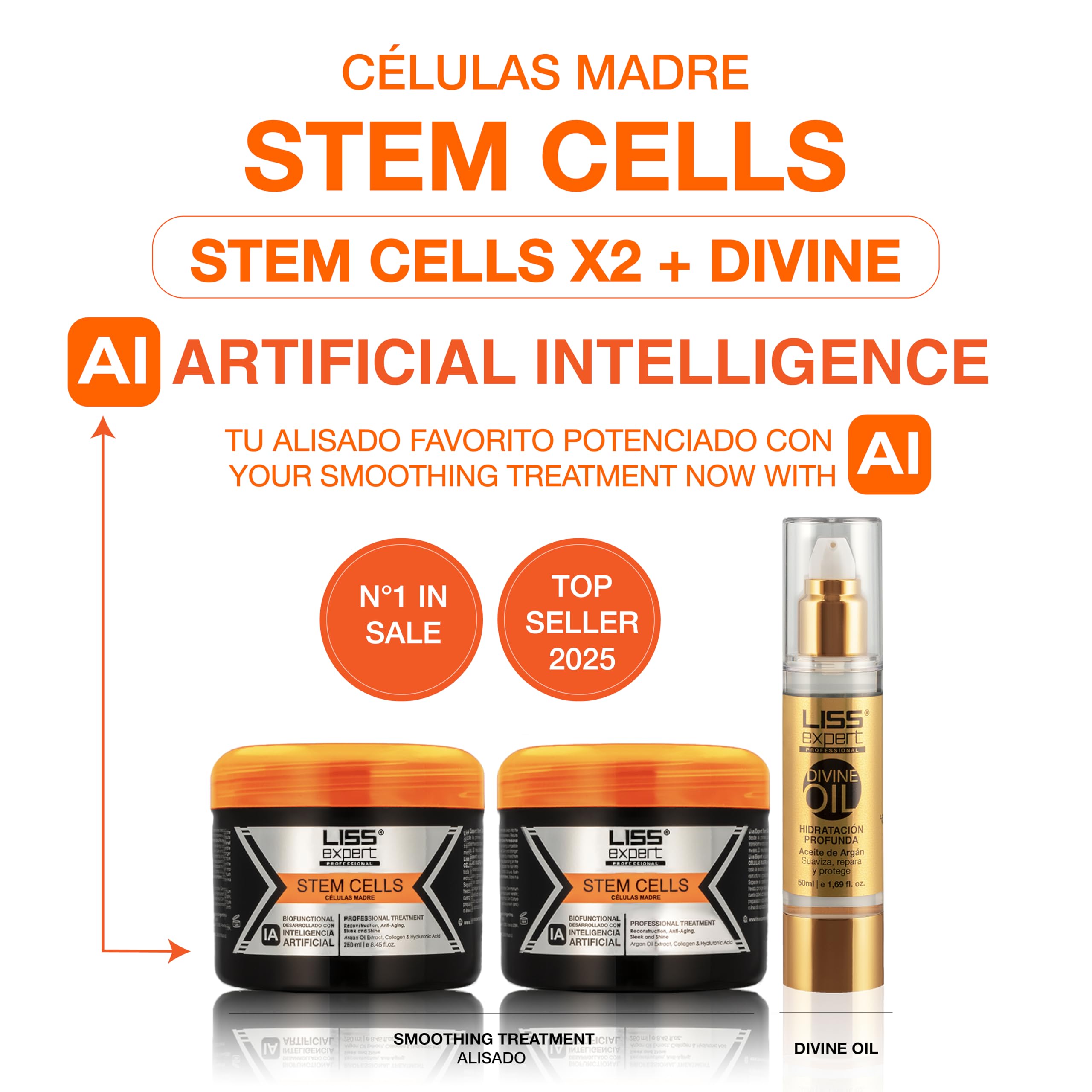 Liss Expert Hair Treatment Set – Stem Cells Express & Divine Oil 1.69 oz, Organic Smoothing Treatment 500 ml