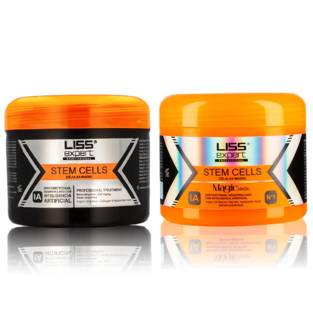 Liss Expert Stem Cells Smoothing Treatment & Magic AI Mask Set – 8.45 oz Each | Hyaluronic Acid, Collagen, Argan Oil & Keratin