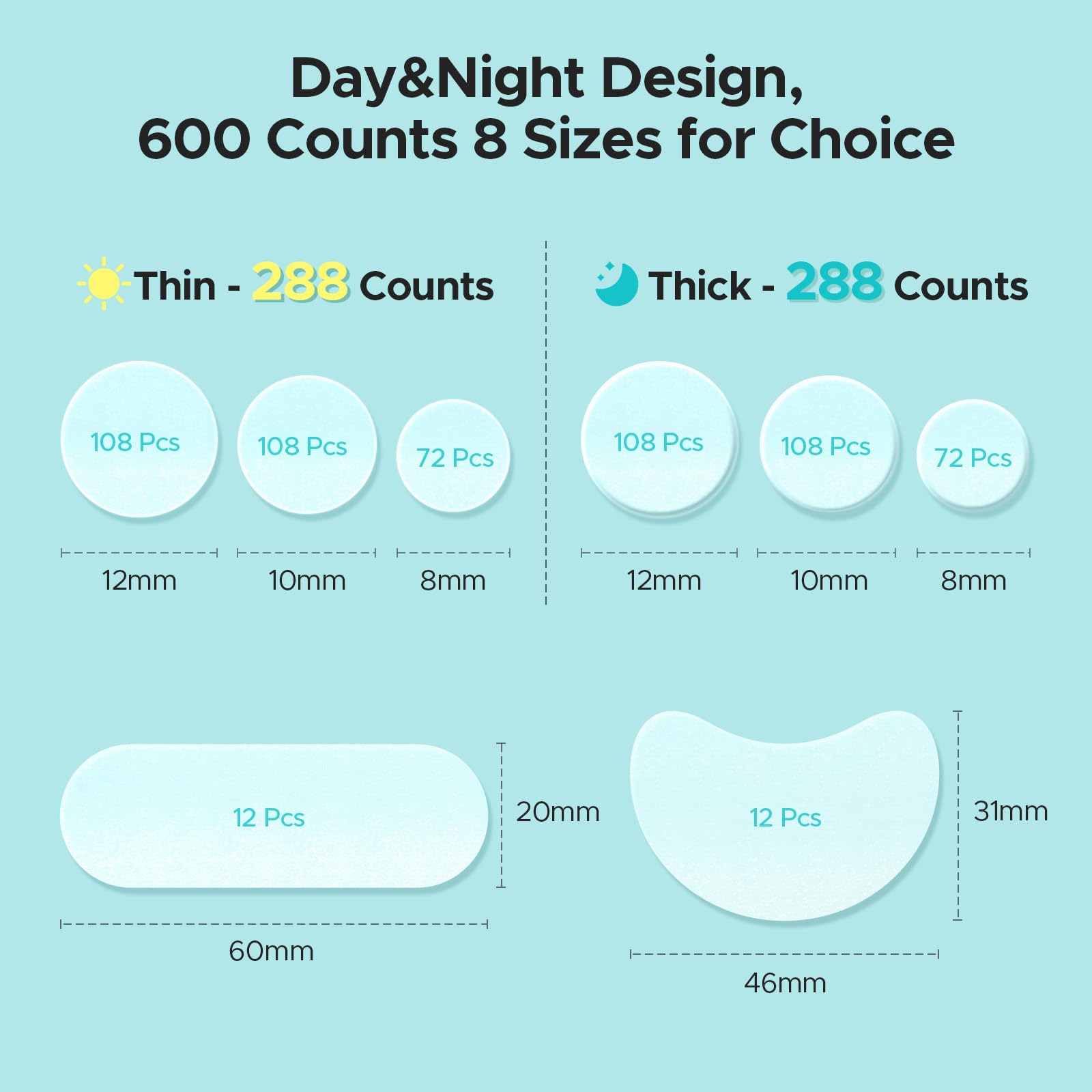 LitBear Pimple Patches – 600 Count Day & Night Hydrocolloid Acne Patches (5 Sizes)