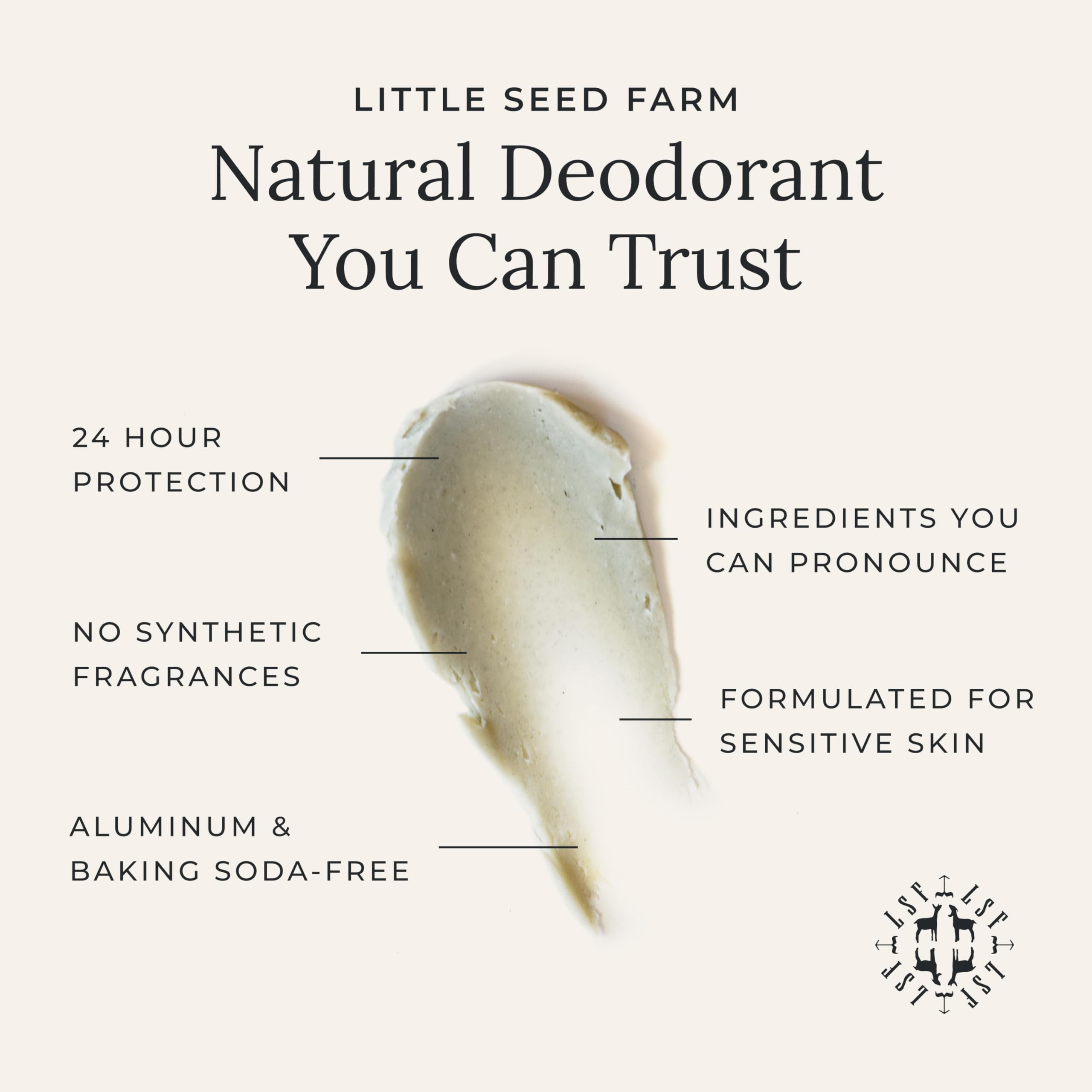 Little Seed Farm Cedar Vanilla All-Natural Deodorant Cream – Aluminum-Free, 2.4oz / 68g