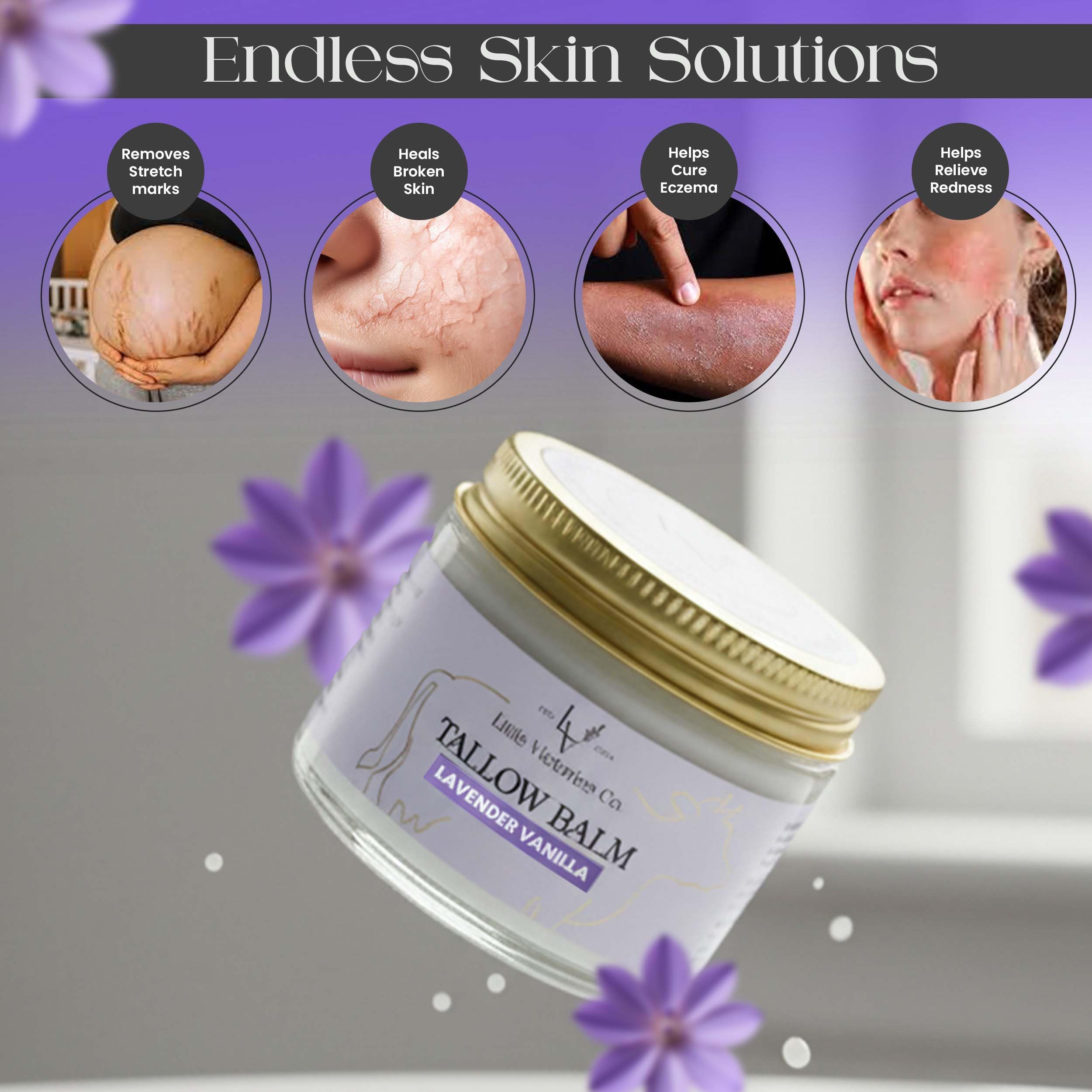 Little Victories Co. 2.0 fl oz Grass-Fed Beef Tallow & Honey Balm – Lavender Vanilla Skin Moisturizer