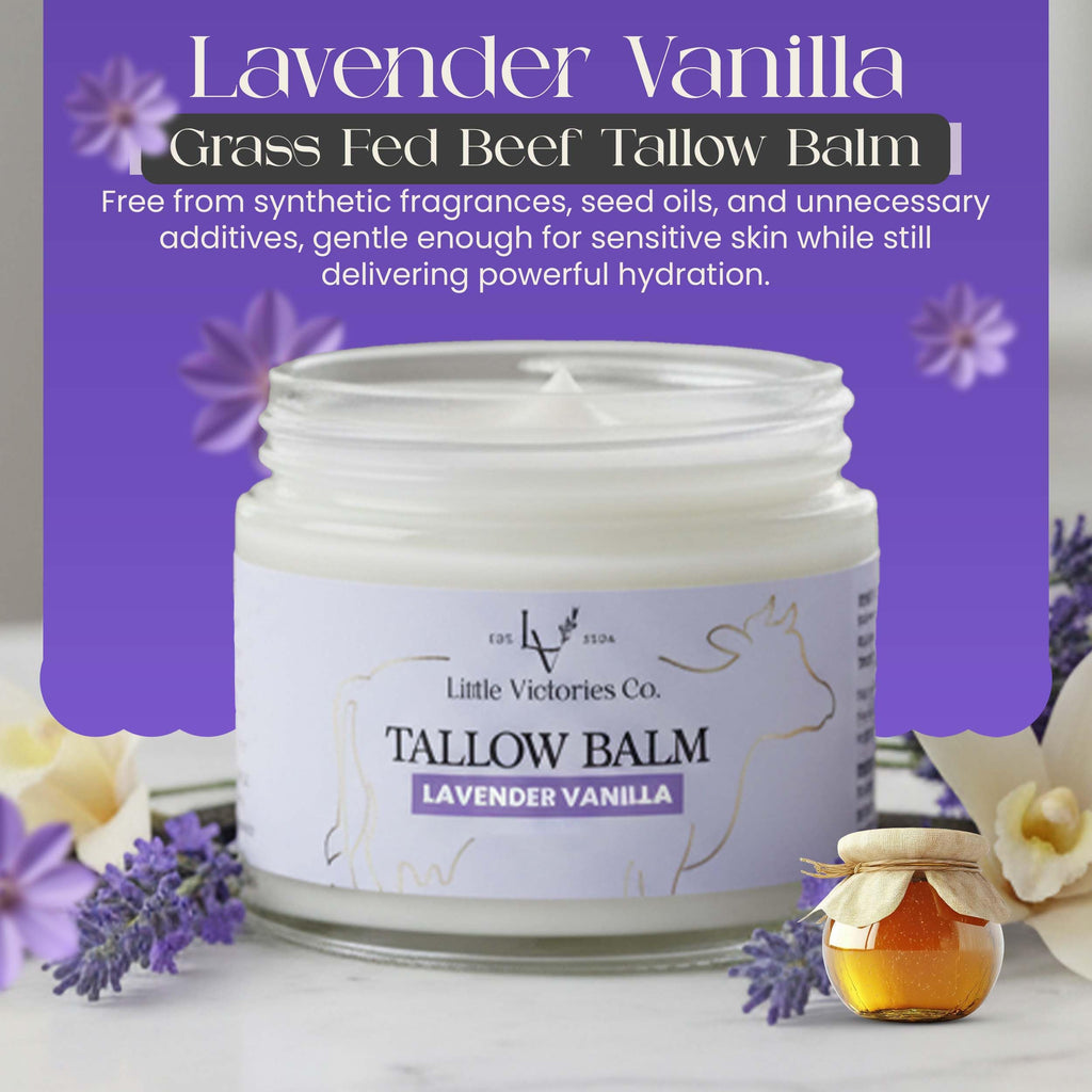 Little Victories Co. 2.0 fl oz Grass-Fed Beef Tallow & Honey Balm – Lavender Vanilla Skin Moisturizer