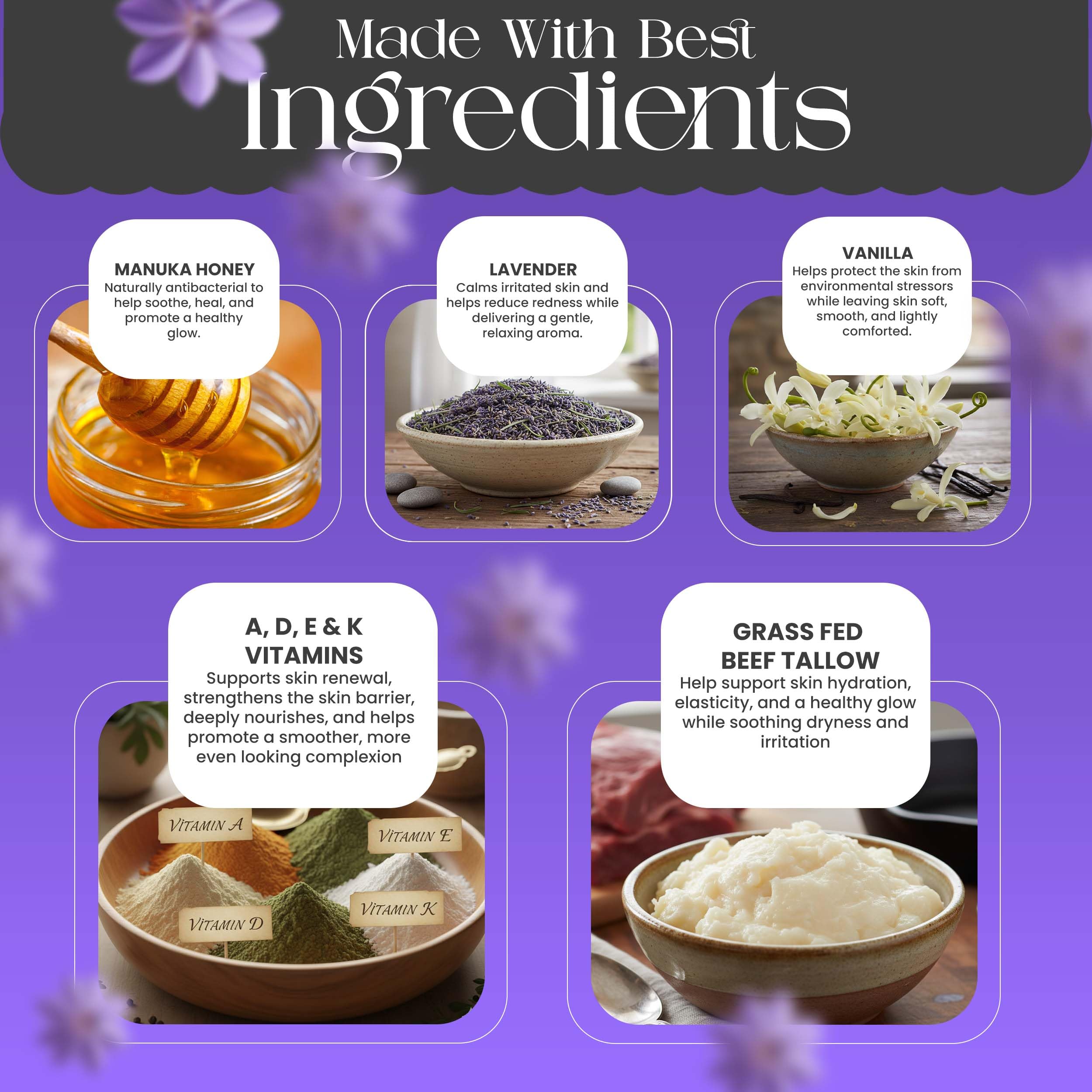 Little Victories Co. 2.0 fl oz Grass-Fed Beef Tallow & Honey Balm – Lavender Vanilla Skin Moisturizer