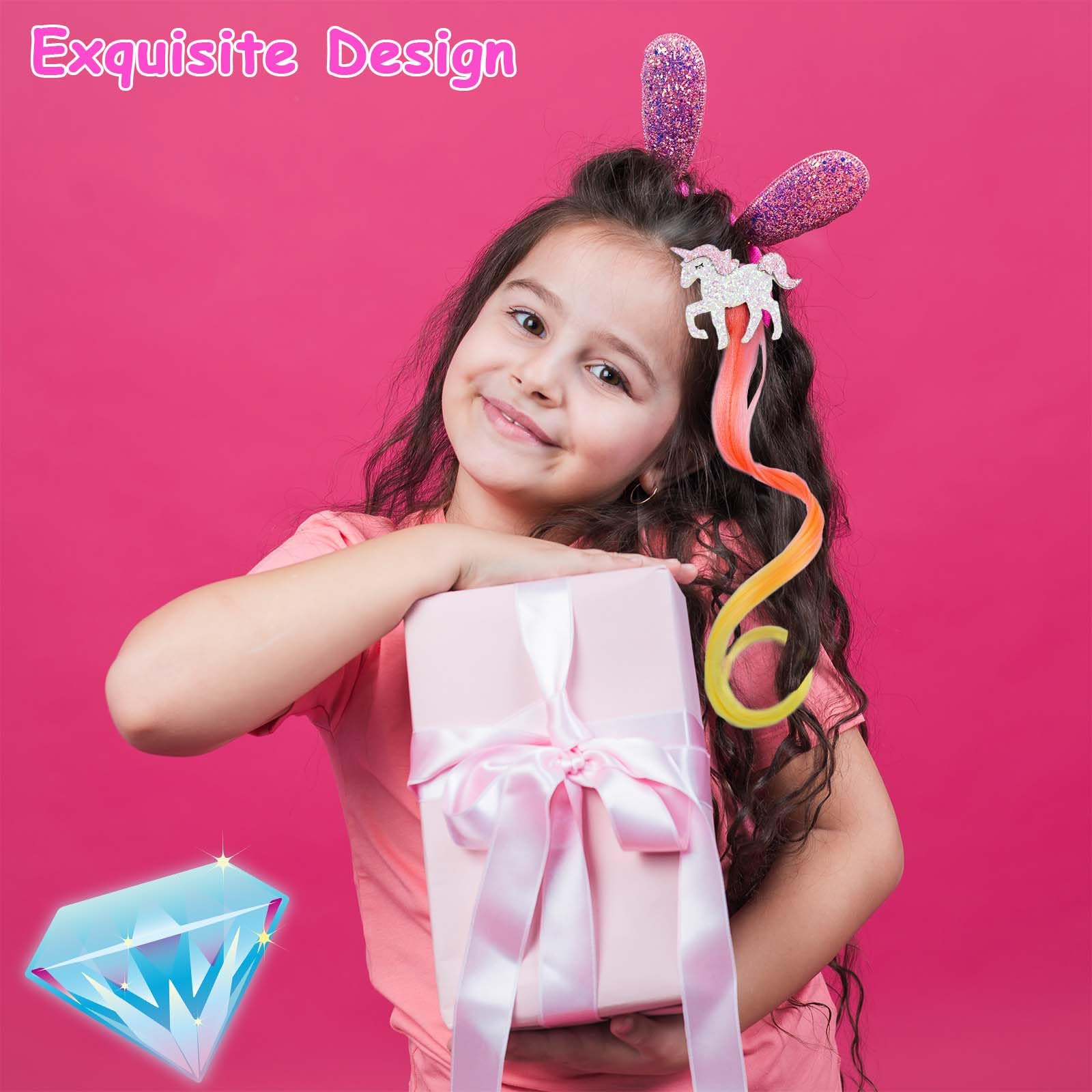 Little World 6-Piece Unicorn Hair Clips for Girls – Gradient Rainbow Bows