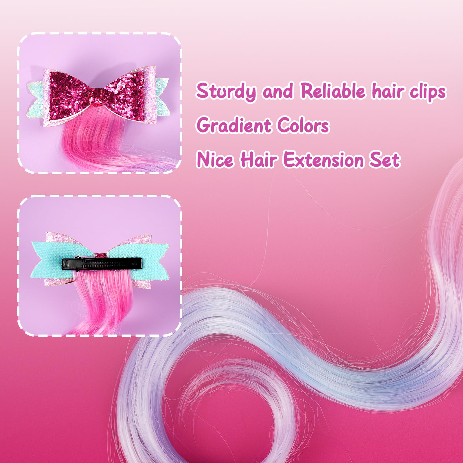 Little World 6-Piece Unicorn Hair Clips for Girls – Gradient Rainbow Bows