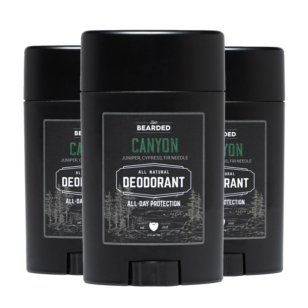 Live Bearded Men's Deodorant – Aluminum Free, Activated Charcoal, Canyon, 3-Stick Travel Size