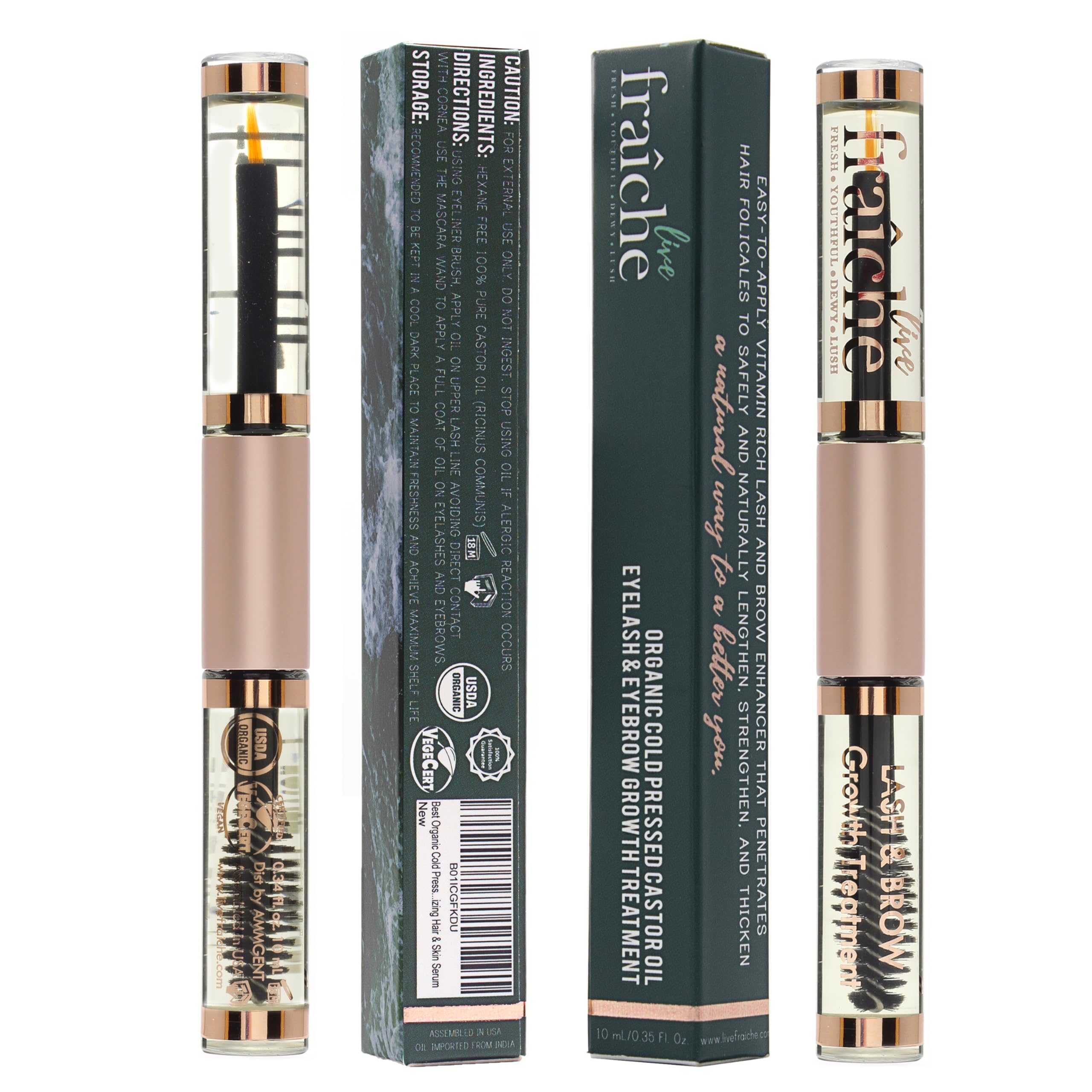 Live Fraiche Lash Serum Mascara Tube DOUBLE PACK | Natural Eyelash & Brow Growth with Organic Castor Oil