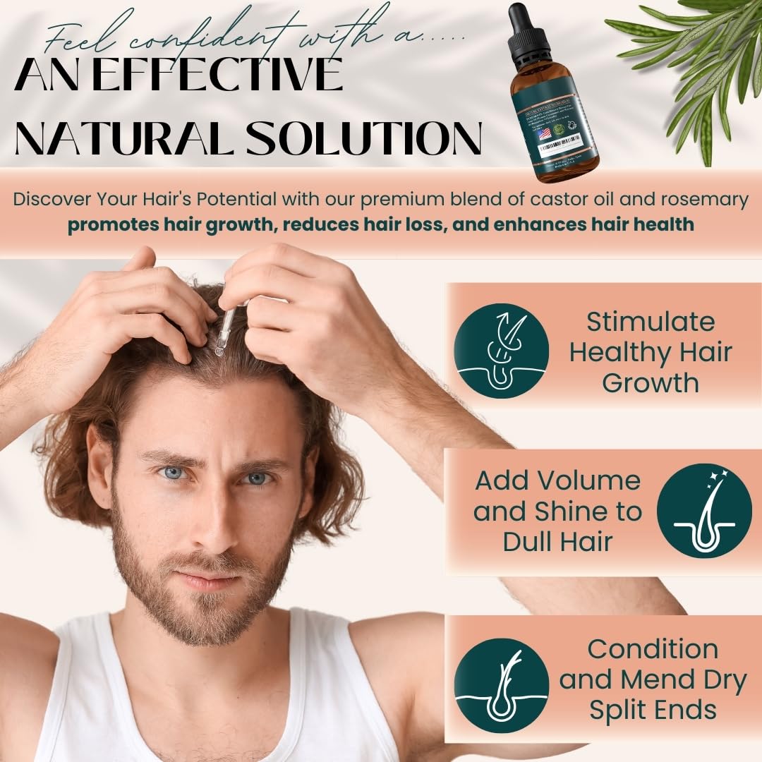 Live Fraiche Rosemary Castor Oil for Hair Growth – 4 oz, Cold-Pressed, No Fillers