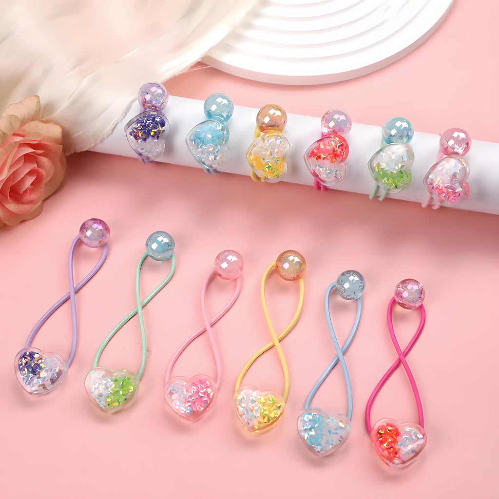 LIYAZHIL 12pcs Ball Charm Hair Ties for Little Girls – Colored Camellia Bead Ponytail Holders