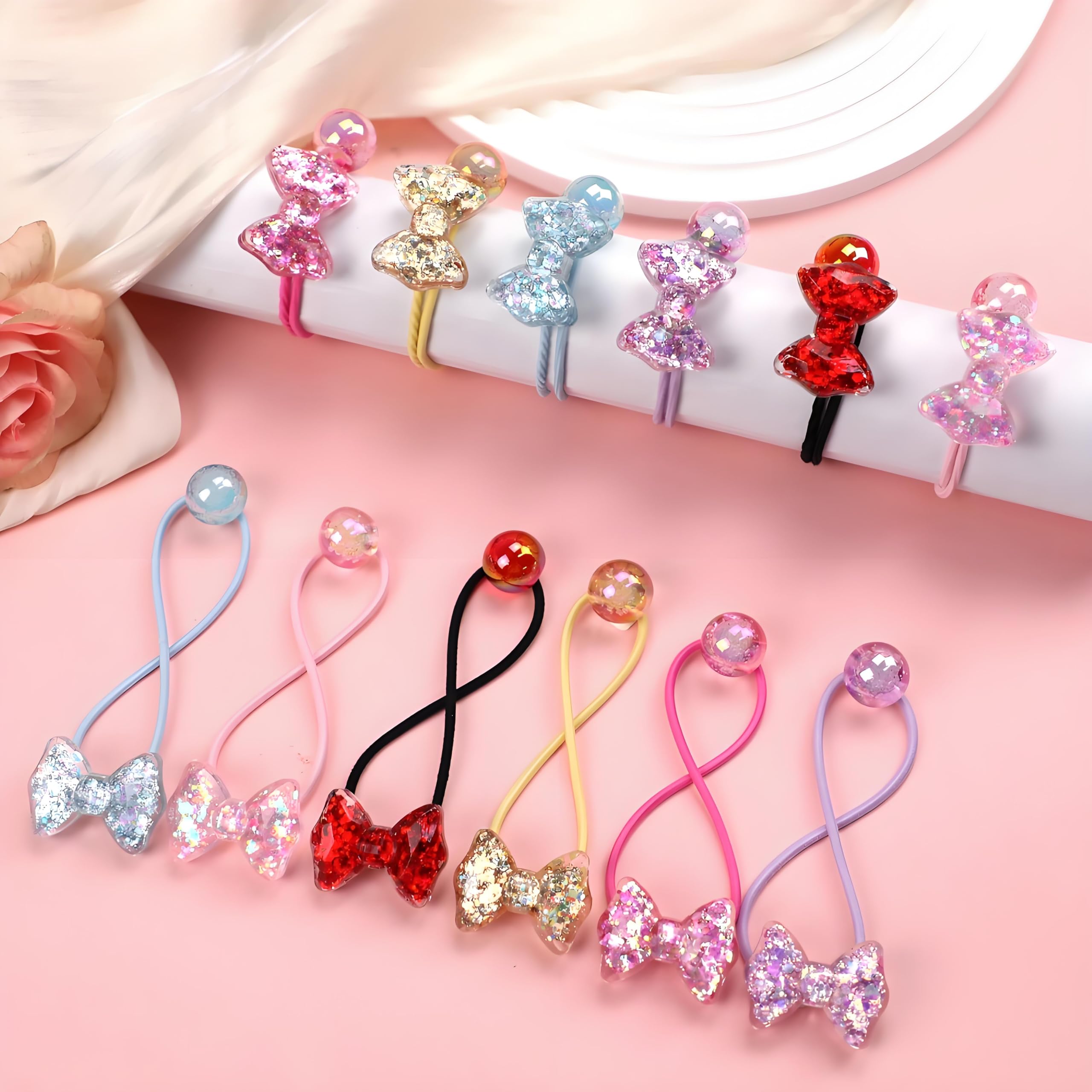 LIYAZHIL 12Pcs Ball Charm Hair Ties for Little Girls – Colorful Camellia Bead Bands
