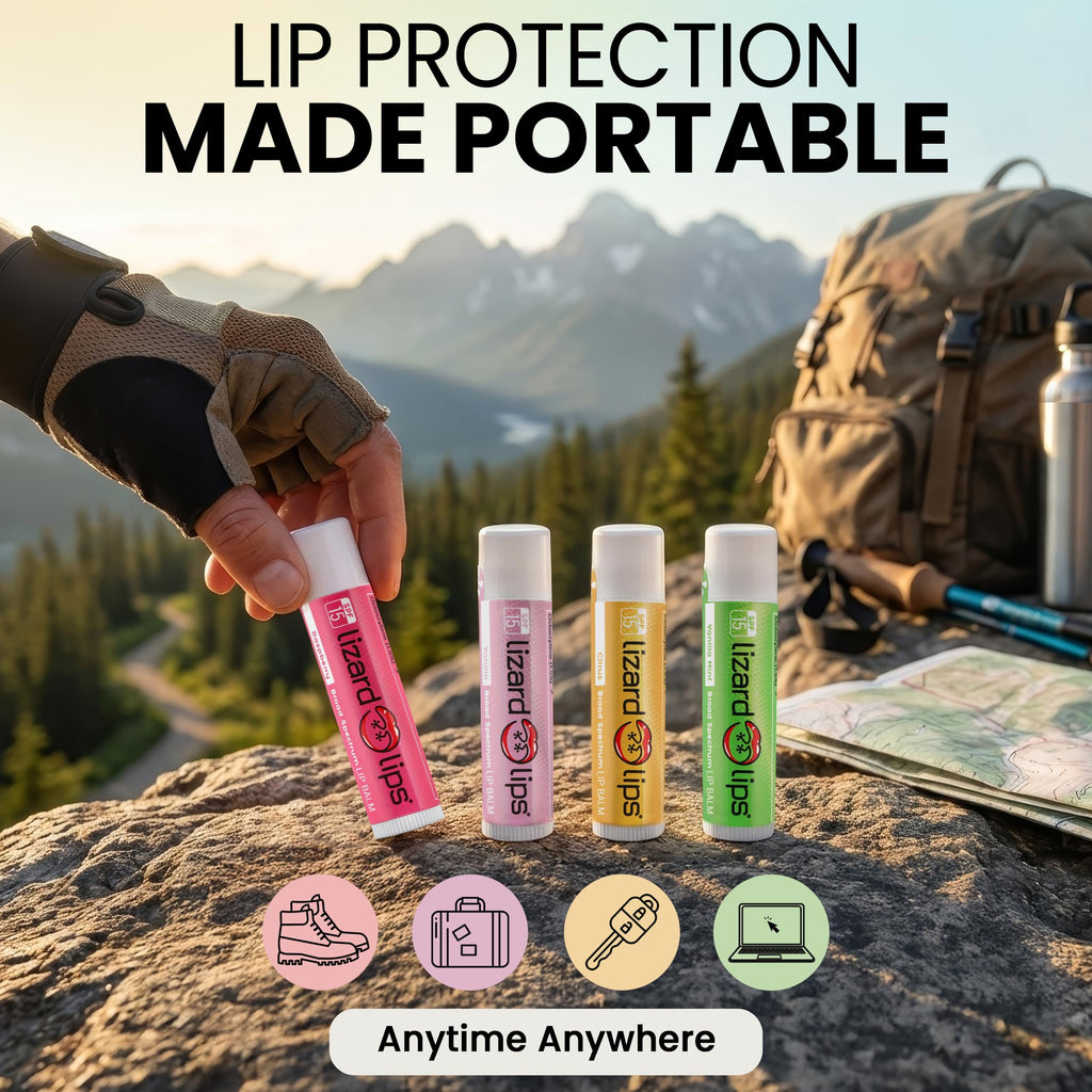 Lizard Lips Lip Balm SPF 15 – Variety Pack (4 Flavors): Vanilla, Vanilla Mint, Raspberry, Citrus