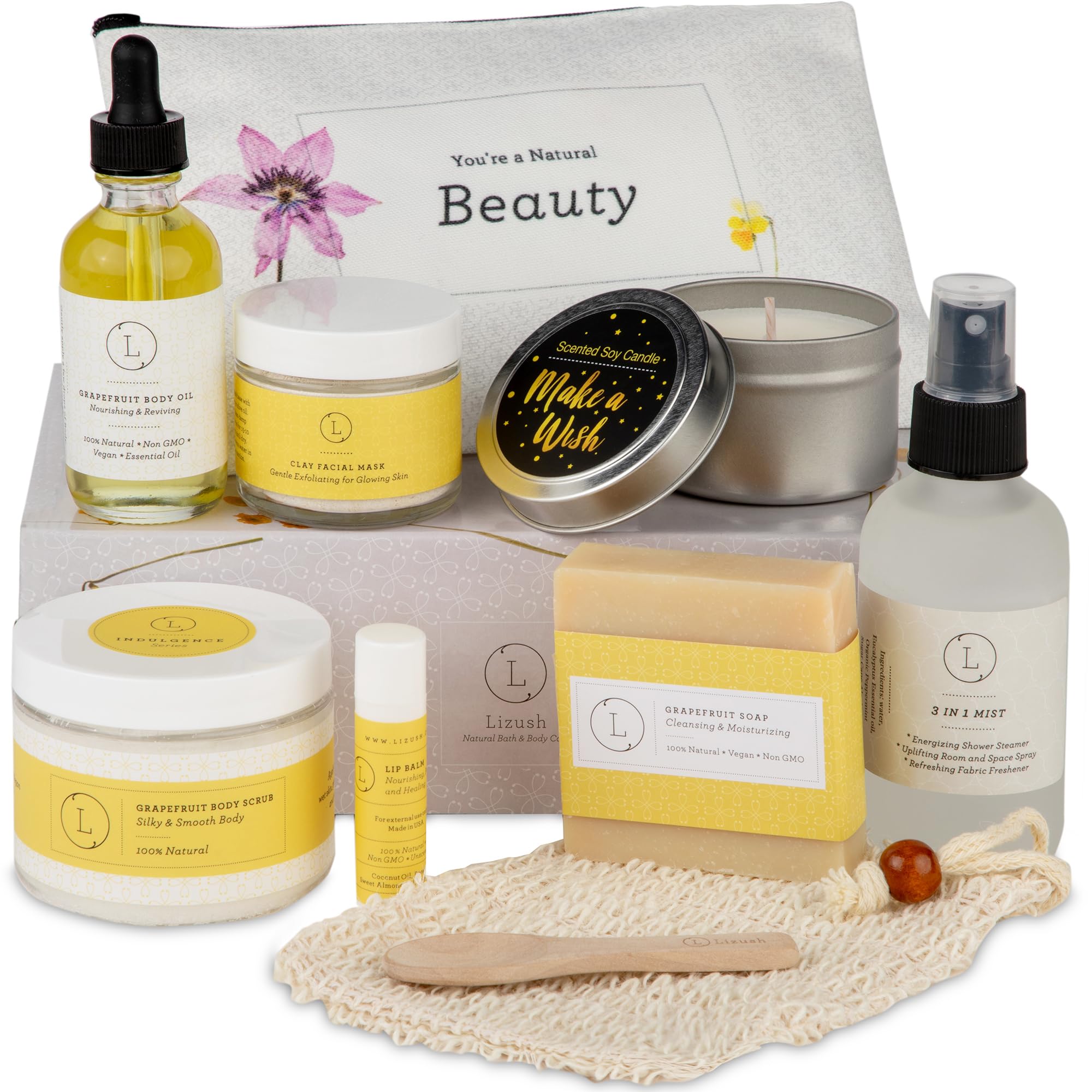 Lizush Luxury Citrus Spa Gift Set for Women - 9-Piece Self-Care Gift Box, Handmade in the USA