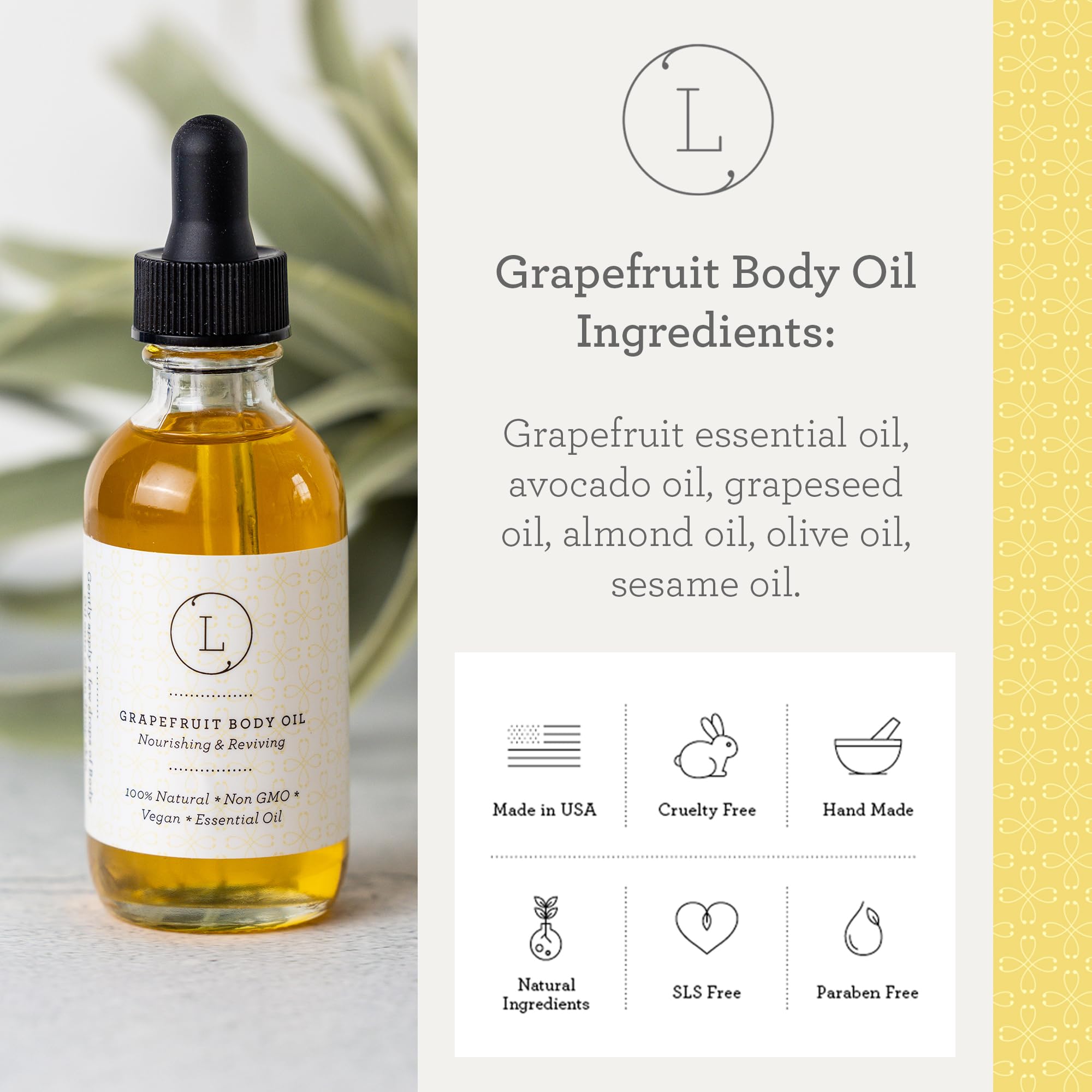 Lizush Grapefruit Body Oil - 2 oz | Natural, Vegan, Non-GMO Moisturizing Bath Oil