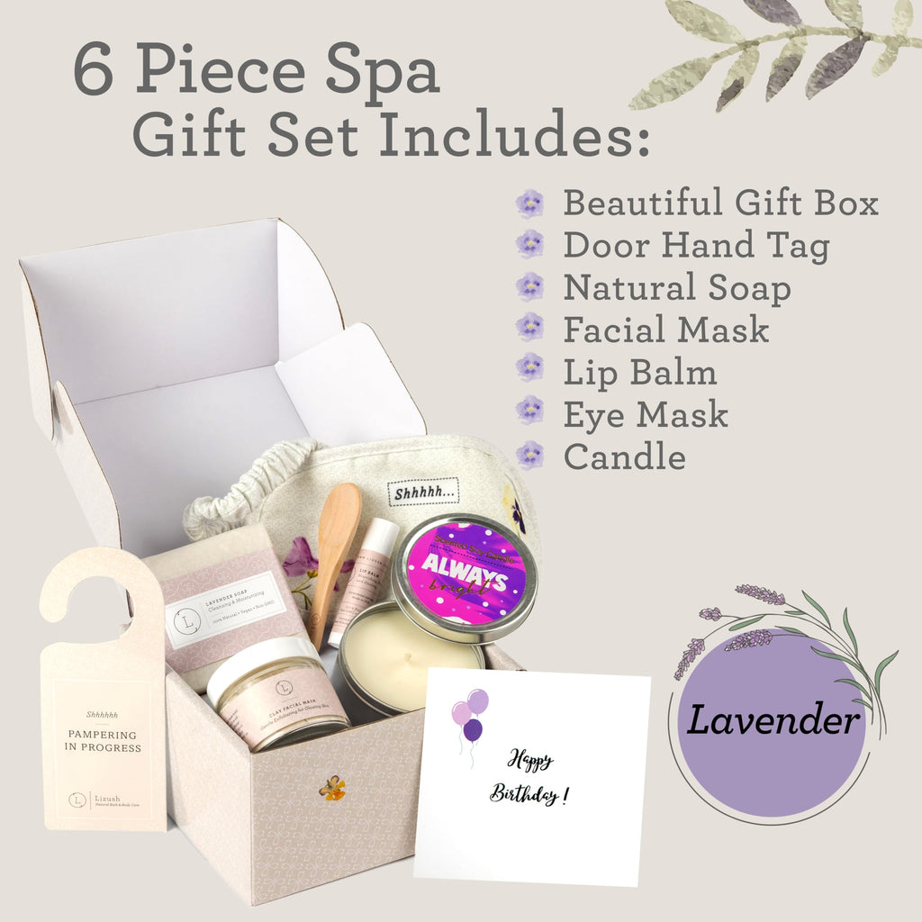 Lizush Luxury Lavender Spa Kit – 6-Piece Self-Care Gift Set for Women | Handmade in USA