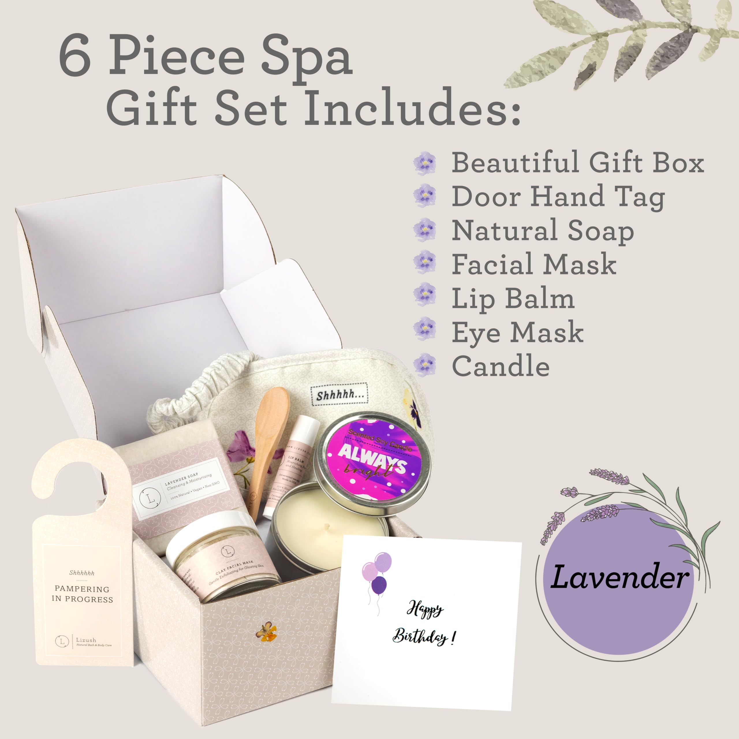 Lizush Luxury Lavender Spa Kit – 6-Piece Self-Care Gift Set for Women | Handmade in USA
