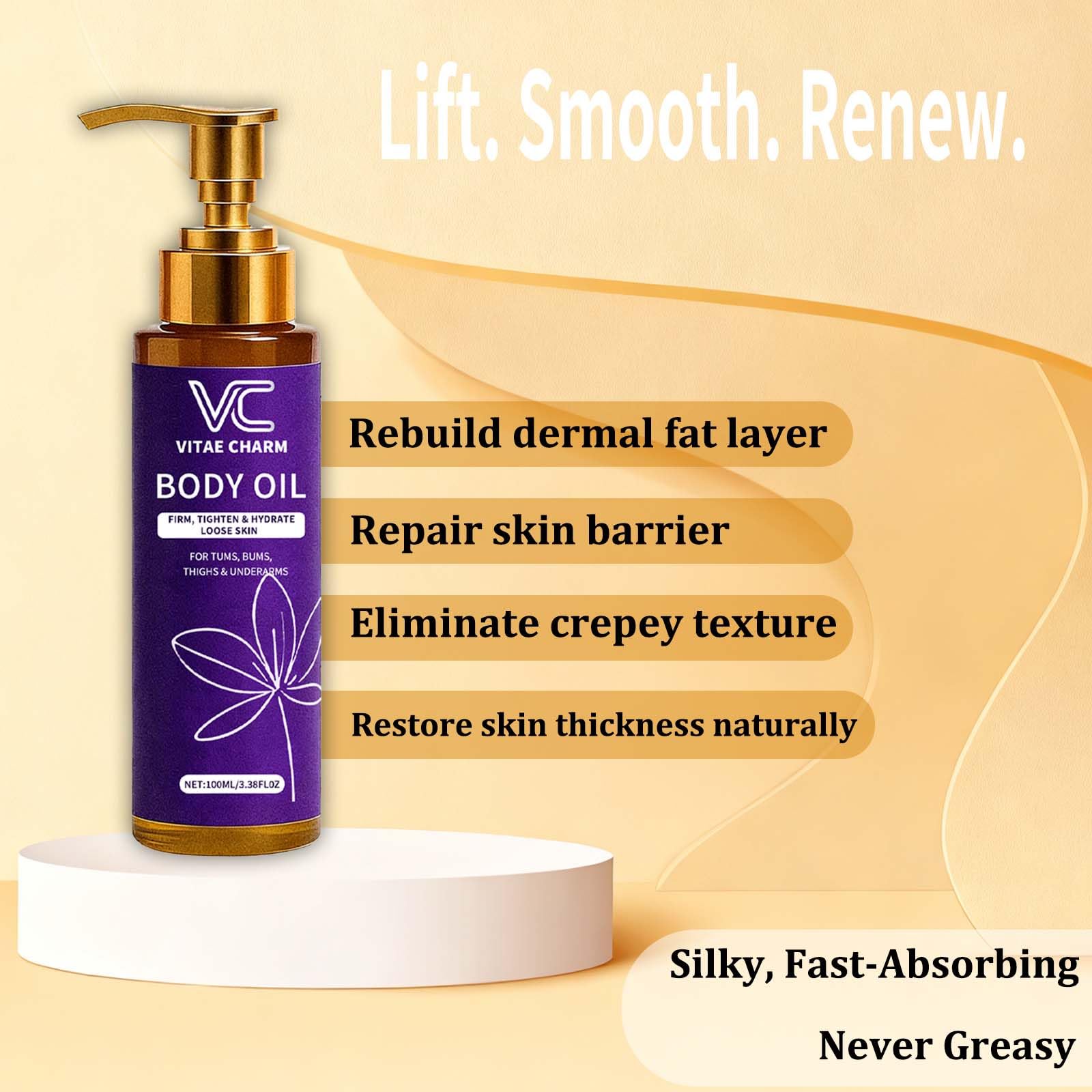 LJOQM Vitae Charm Body Firming Oil – Luxury Hydration & Skin Tightening (3.4 fl oz)