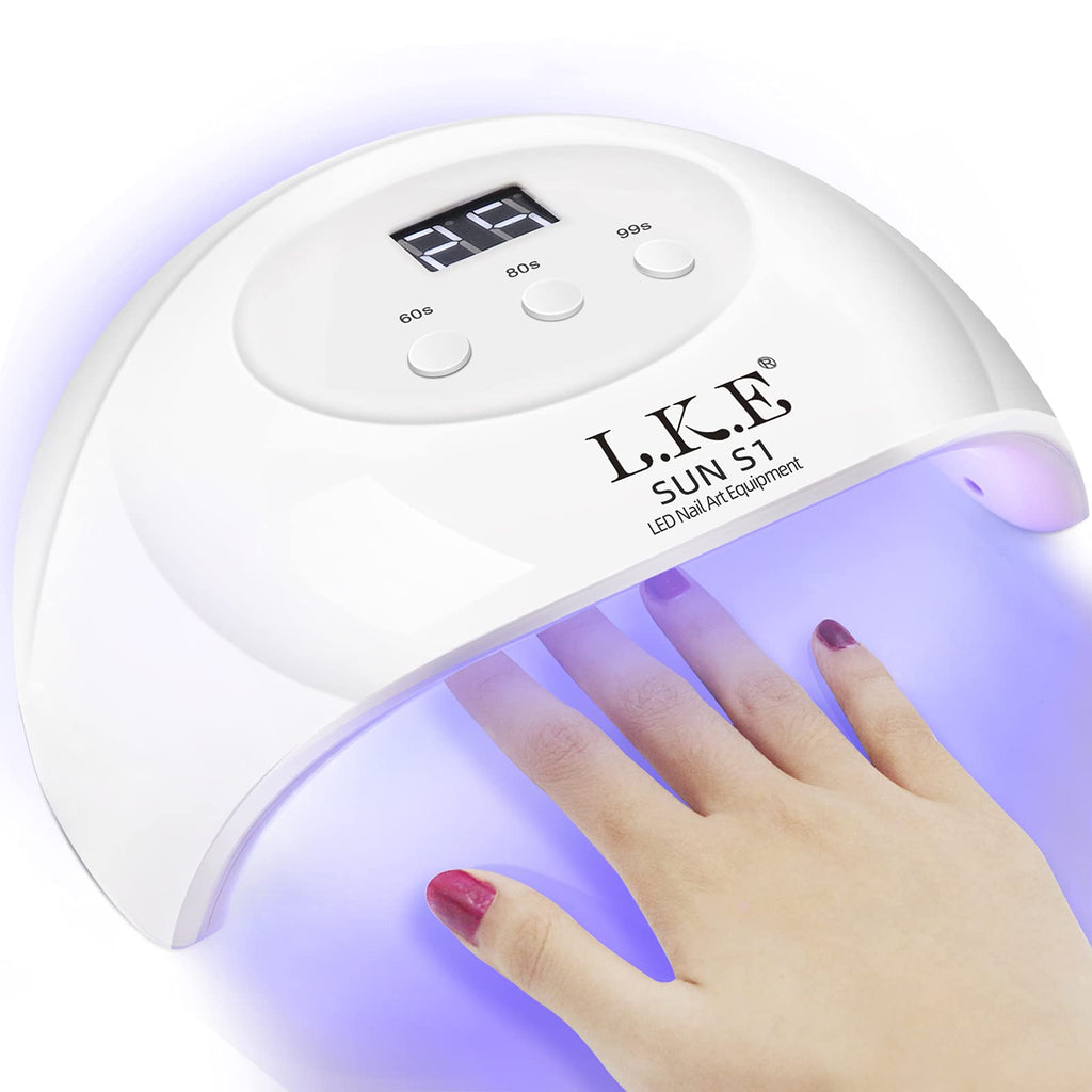 LKE UV LED Nail Lamp 72W – Gel Polish Curing, 3 Timers, Smart Sensor, White