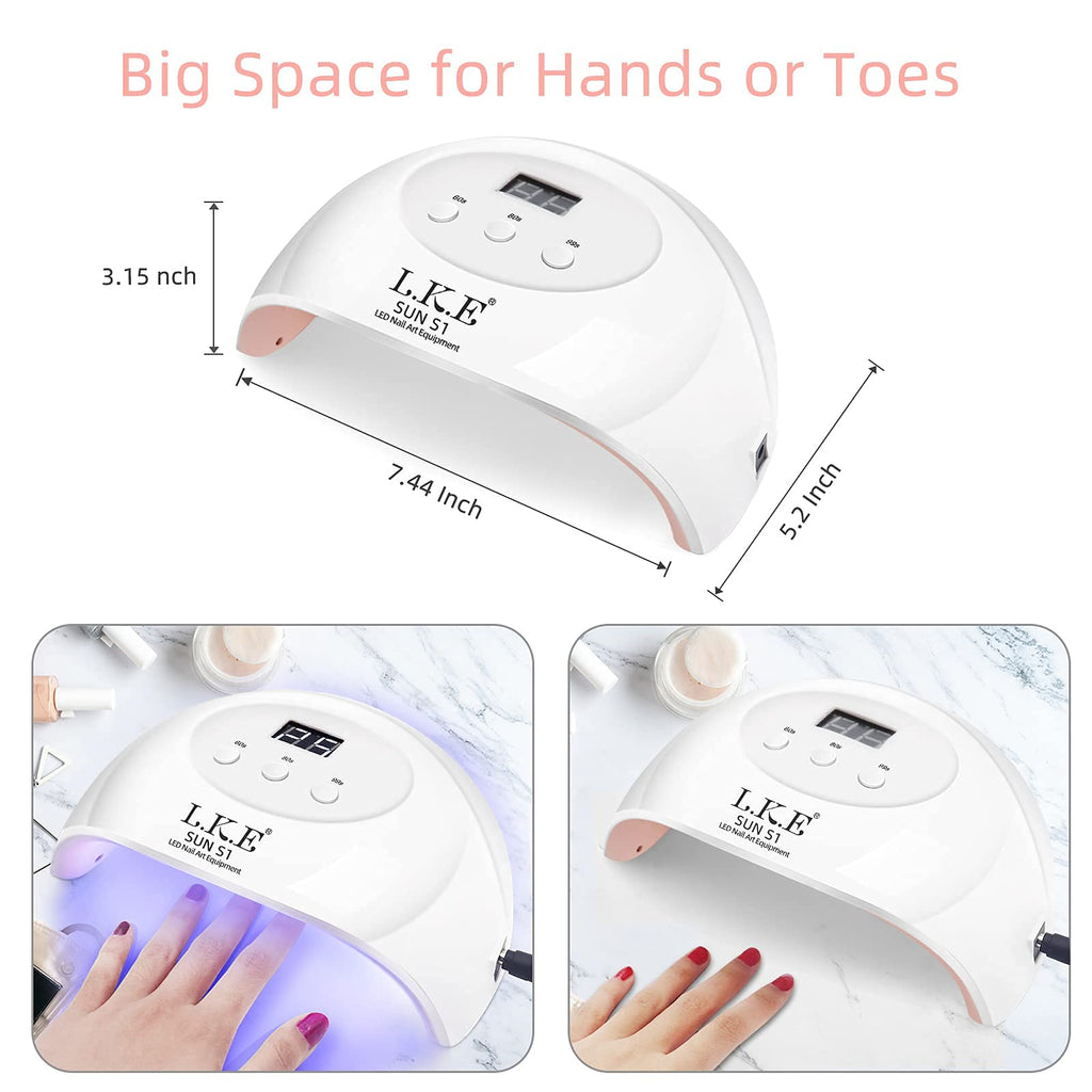 LKE UV LED Nail Lamp 72W – Gel Polish Curing, 3 Timers, Smart Sensor, White