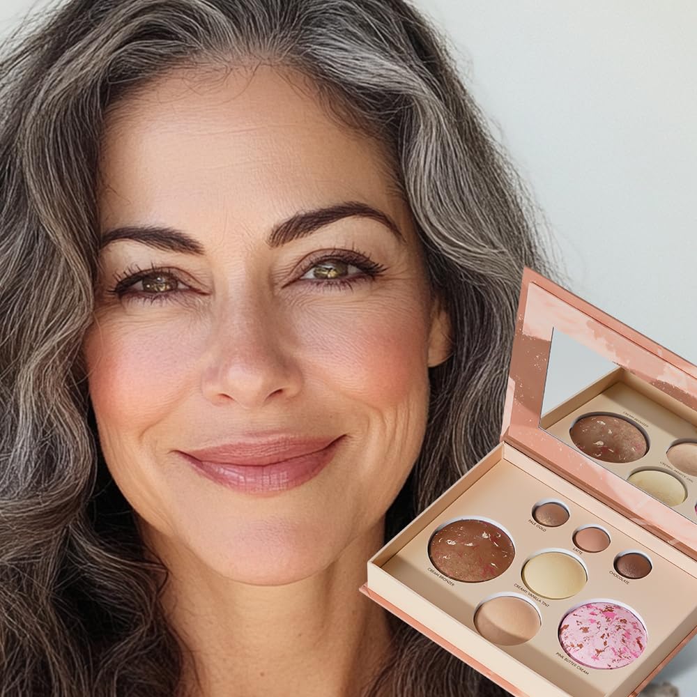 Llasido Baked Face Palette for Mature Skin | Velvet Texture, Vegan & Cruelty-Free, Travel-Ready