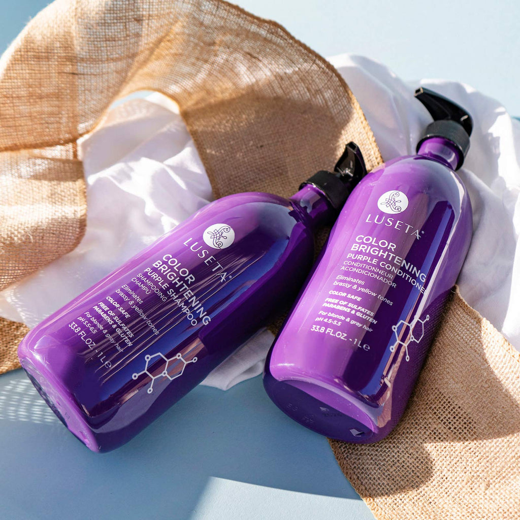 L LUSETA Color Brightening Purple Shampoo & Conditioner Set for Blonde & Gray Hair – Coconut Oil Nourishment | 2x33.8oz