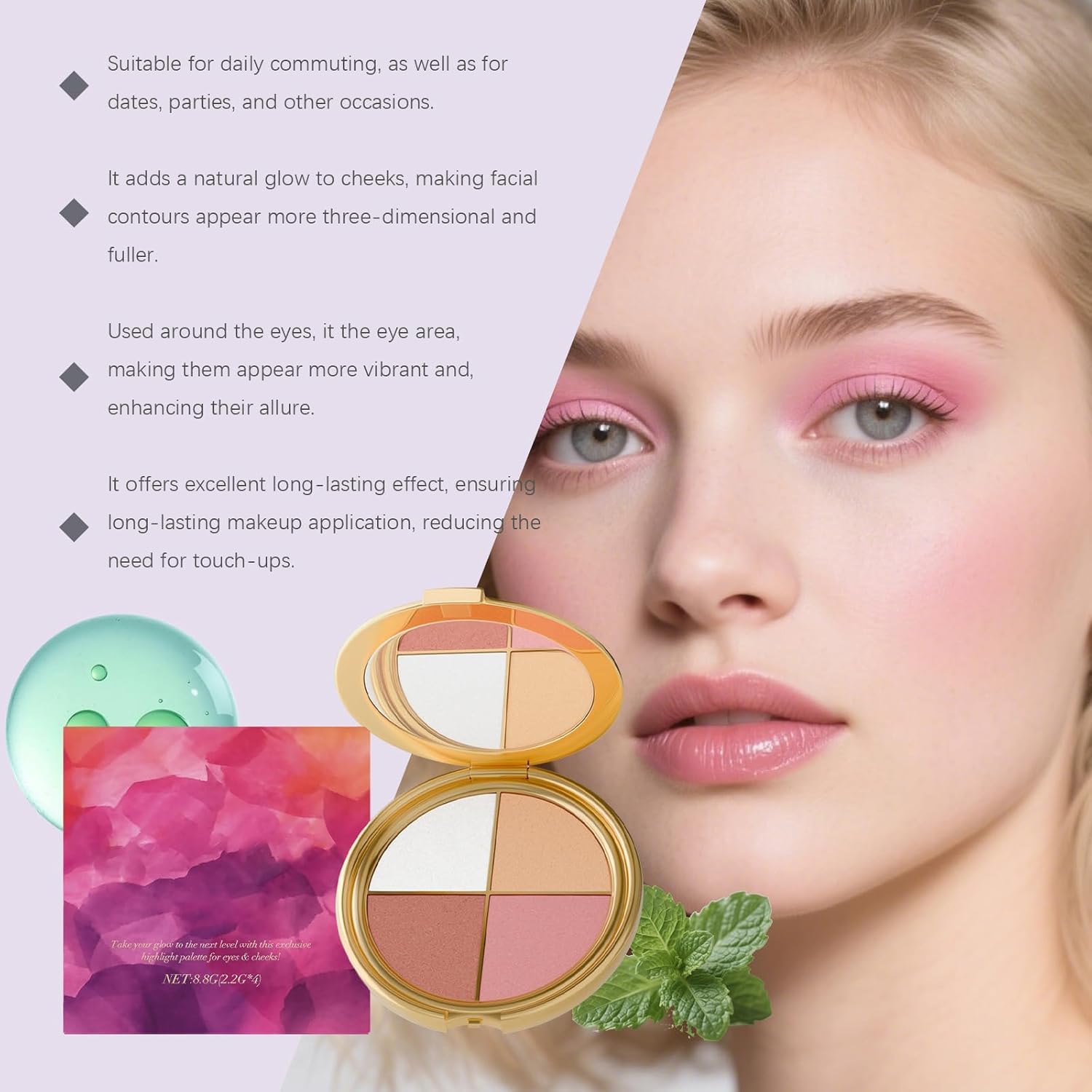 Lmoy Eye & Cheek Palette – 4-in-1 Eyeshadow & Highlighter with Detachable Brush