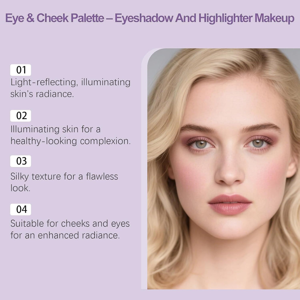Lmoy Eye & Cheek Palette – 4-in-1 Eyeshadow & Highlighter with Detachable Brush