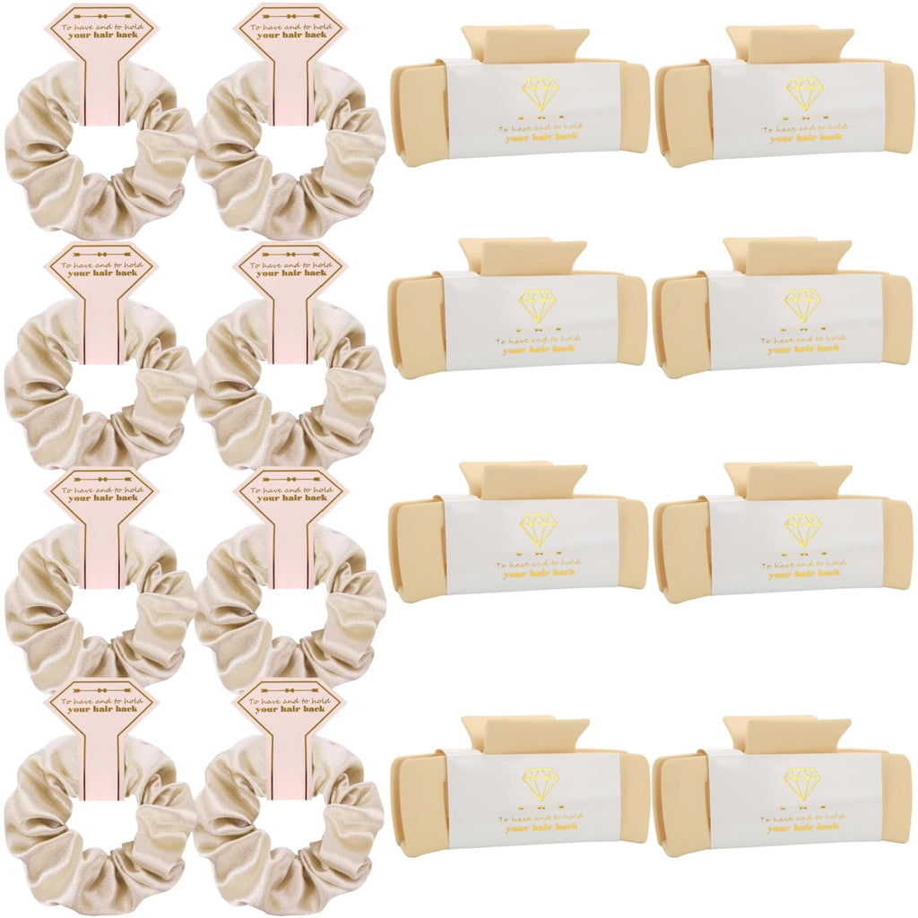 Loanzeg Bridesmaid Hair Claws & Scrunchies – 16-Piece Champagne Set