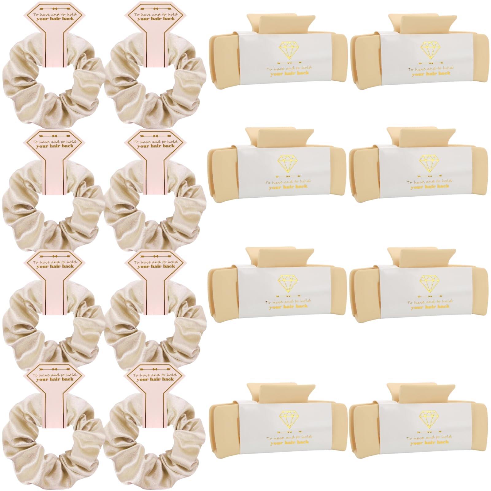 Loanzeg Bridesmaid Hair Claws & Scrunchies – 16-Piece Champagne Set