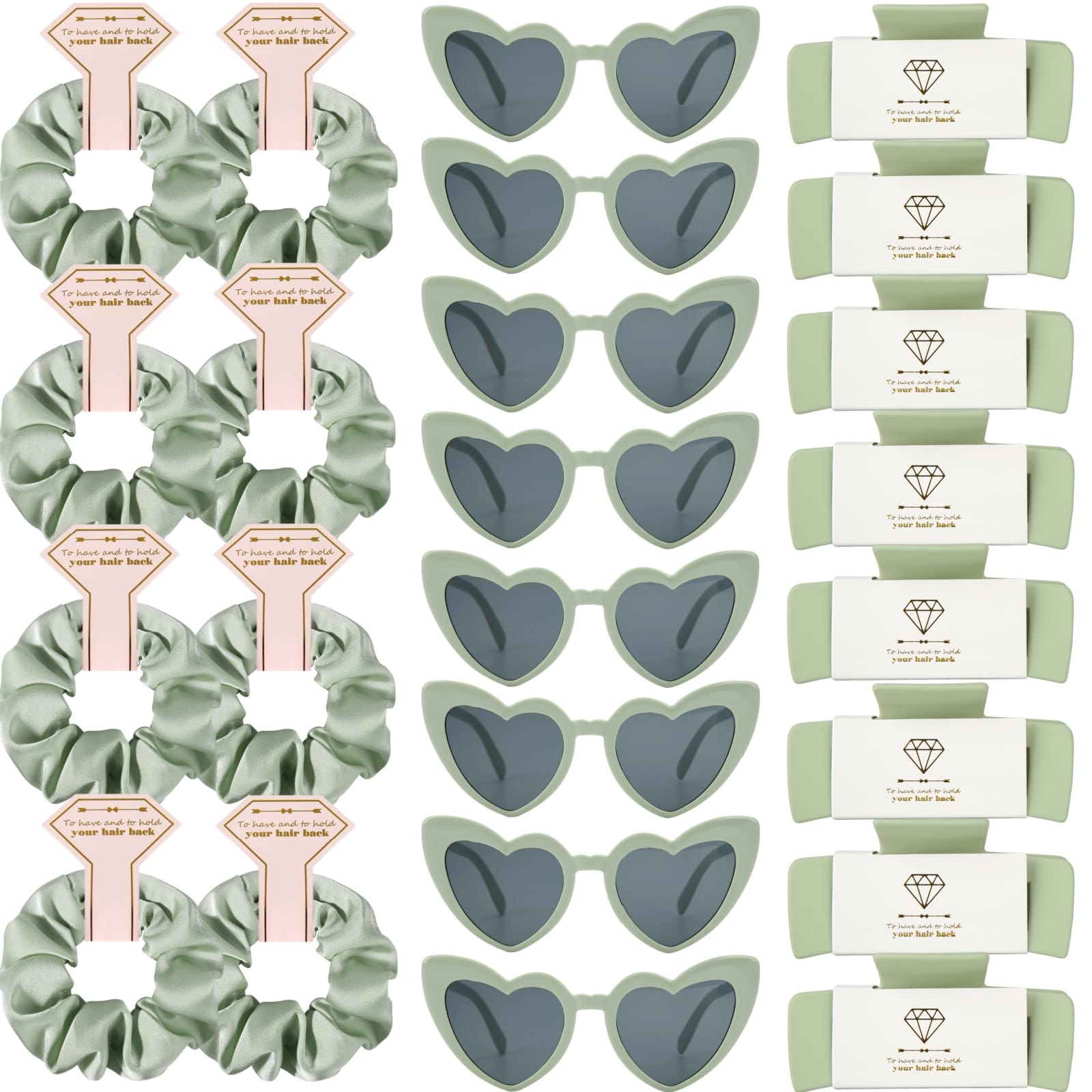 Loanzeg Bridesmaid Scrunchies & Hair Clips Set – 24pc Sage Green Bridal Party Gifts