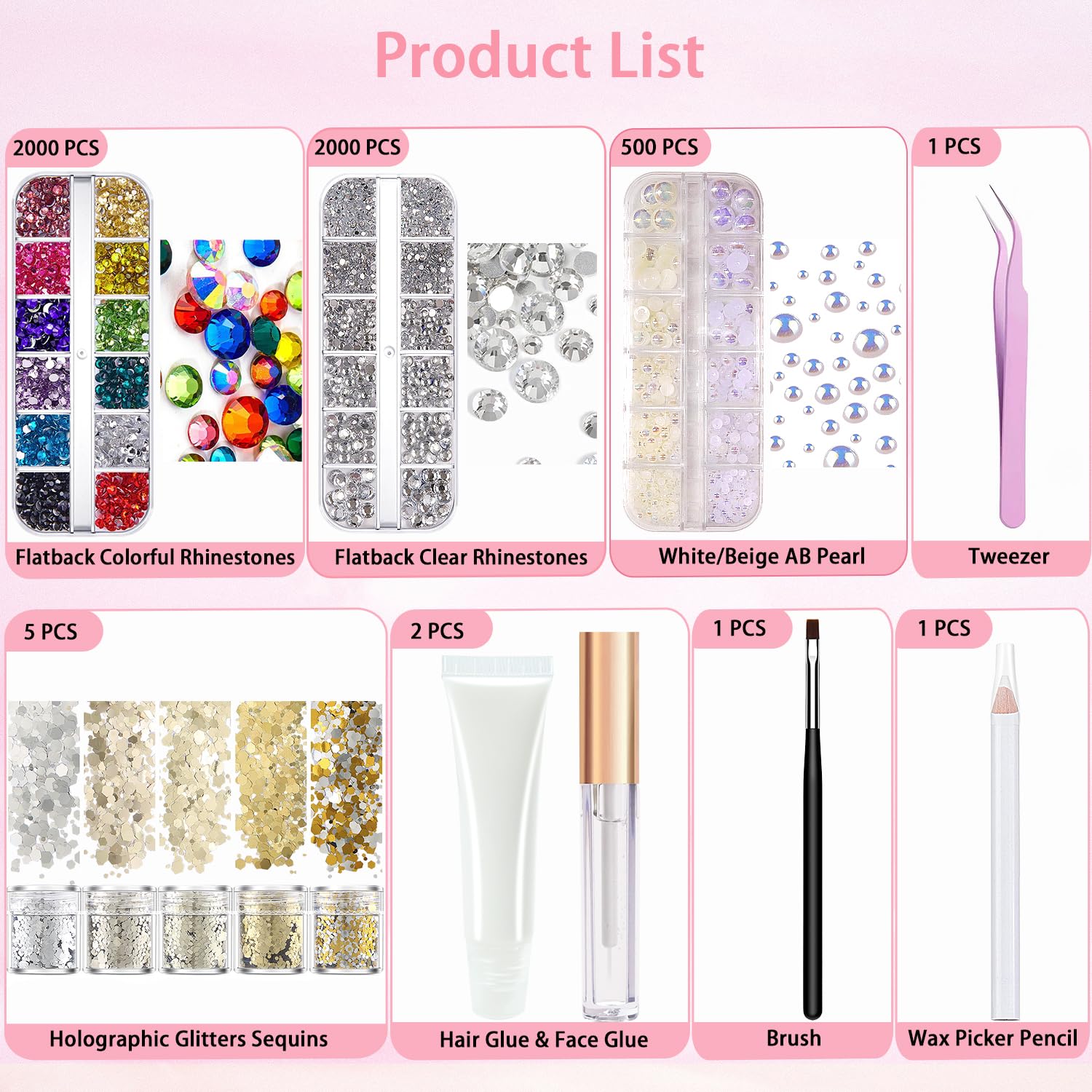 LOIKMIUP Hair & Face Gems Kit with Glue, Pearls, Glitter & Tools