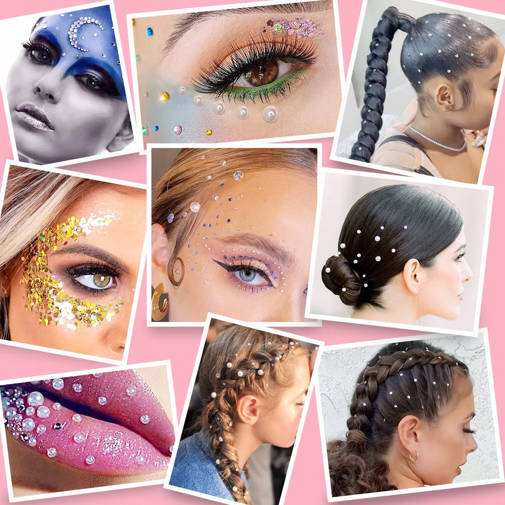 LOIKMIUP Hair & Face Gems Kit with Glue, Pearls, Glitter & Tools