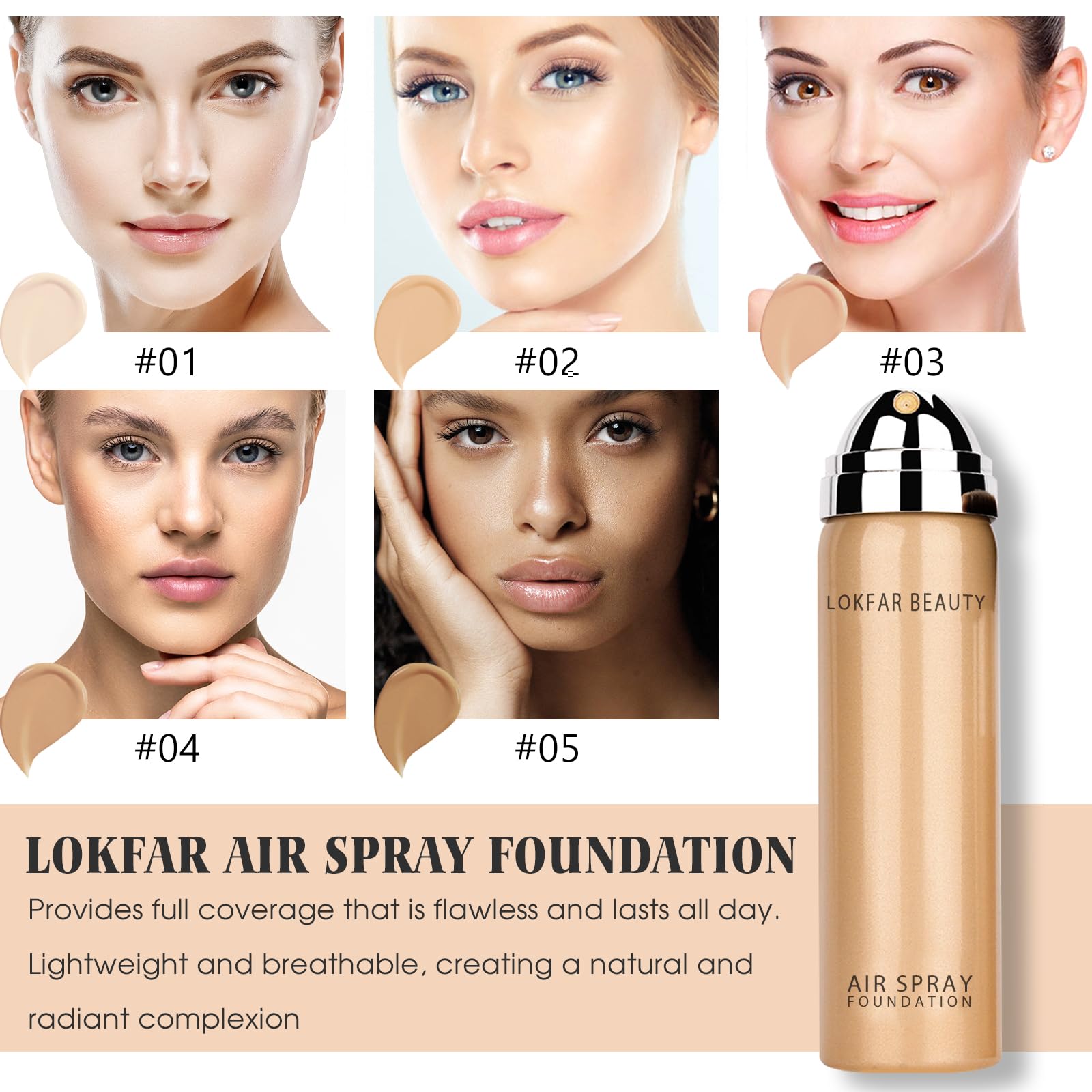 LOKFAR AirBrush Foundation Spray – Silky Mist, Full Coverage Hydrating Foundation | Buff Beige #04